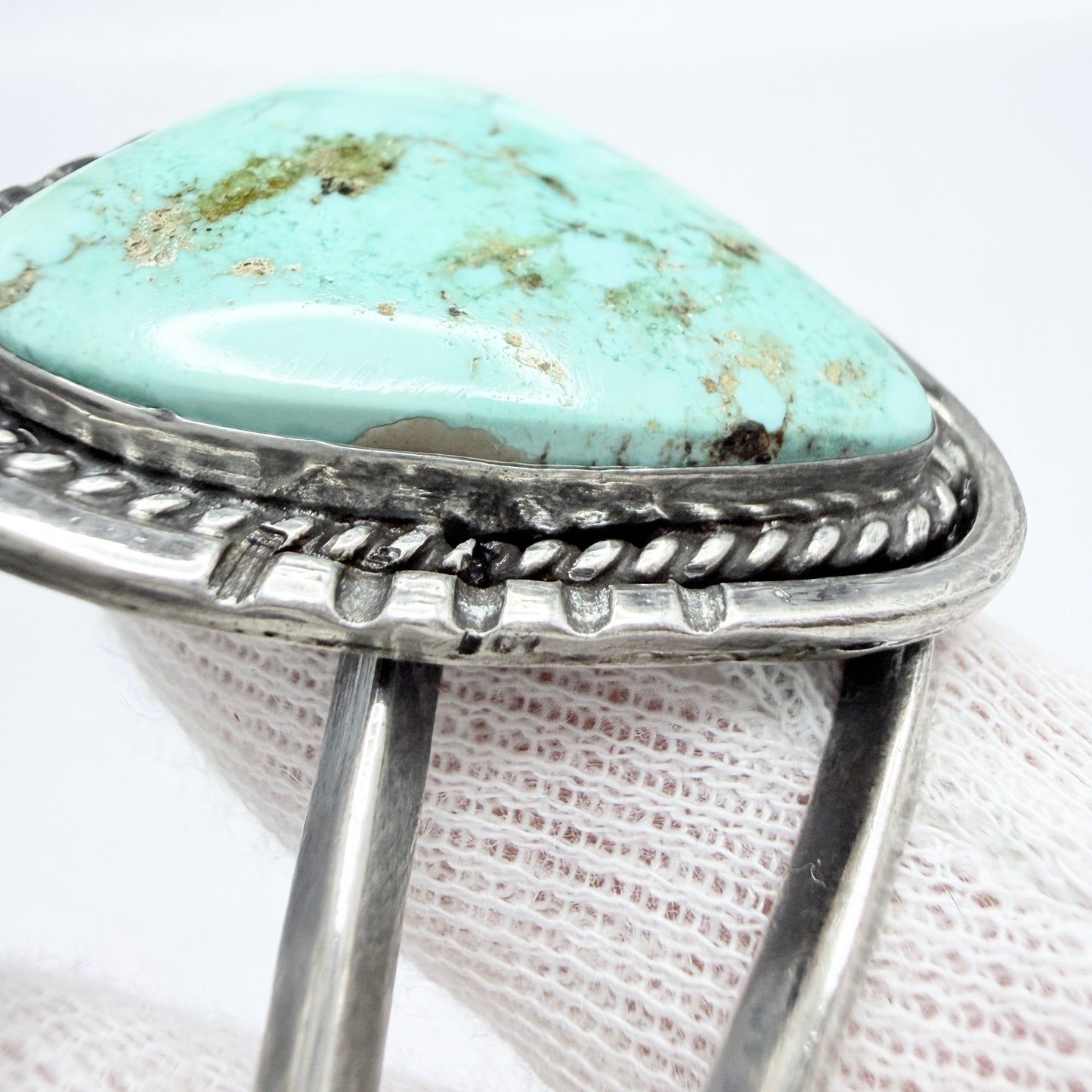 Vintage Sterling Silver Turquoise Cuff Bracelet. Prob Navajo, native American.