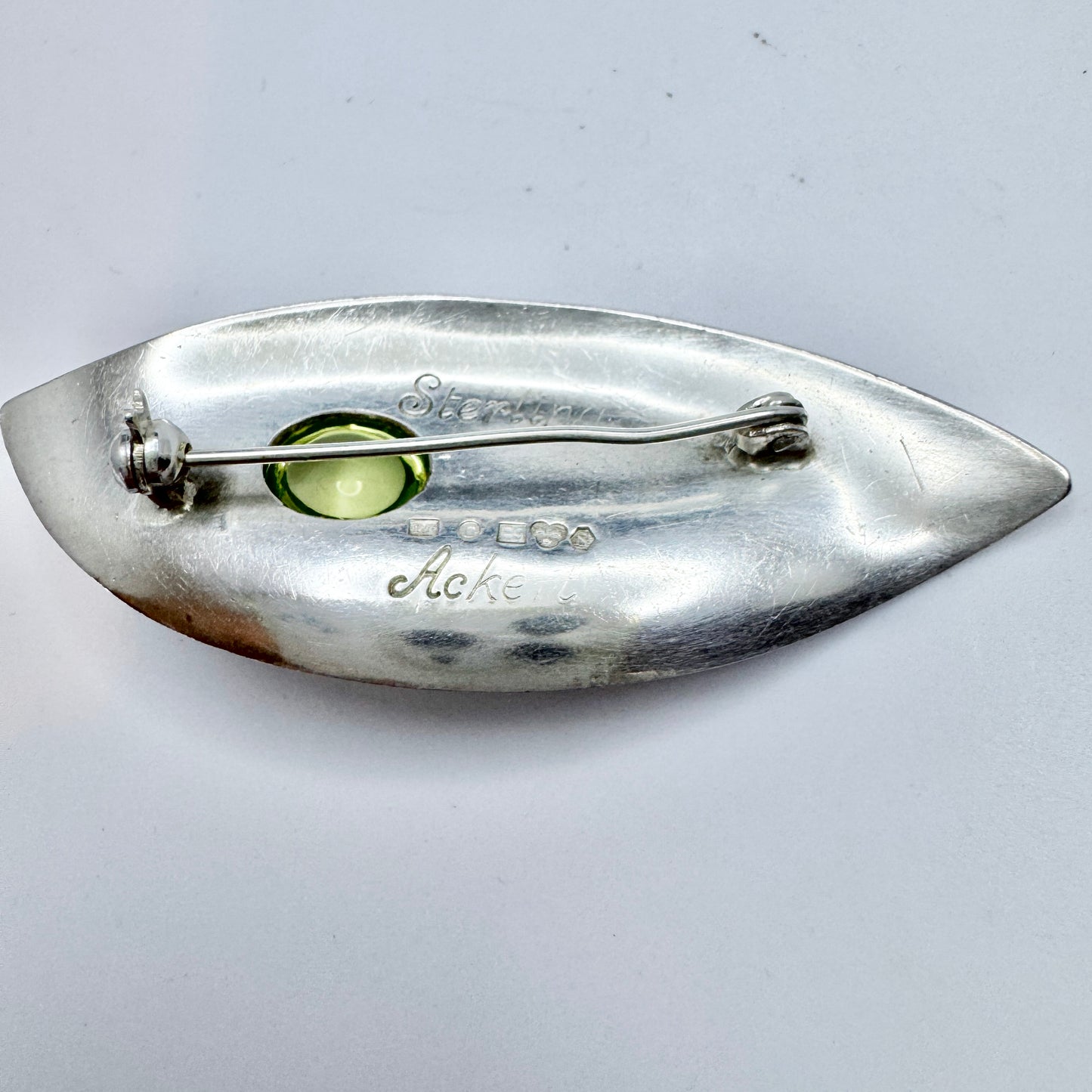 Acke Tötterman, Sweden 1955. Vintage Sterling Silver Green Quartz Brooch.