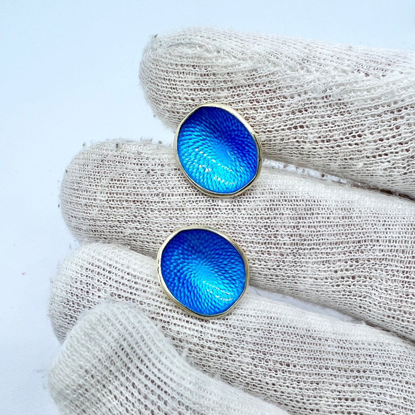 Norway c 1950s. Vintage Sterling Silver Blue Enamel Stud Earrings.