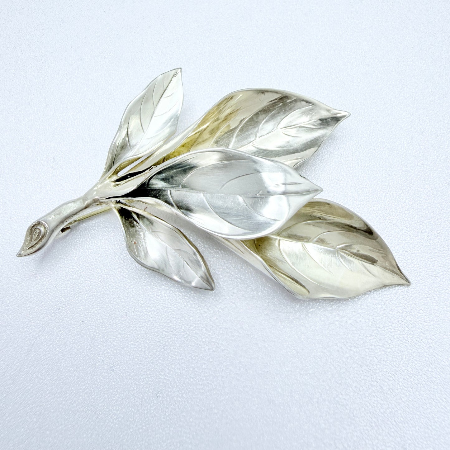 Kaplan, Sweden 1950s. Large Solid Silver Leaf Spray Brooch.