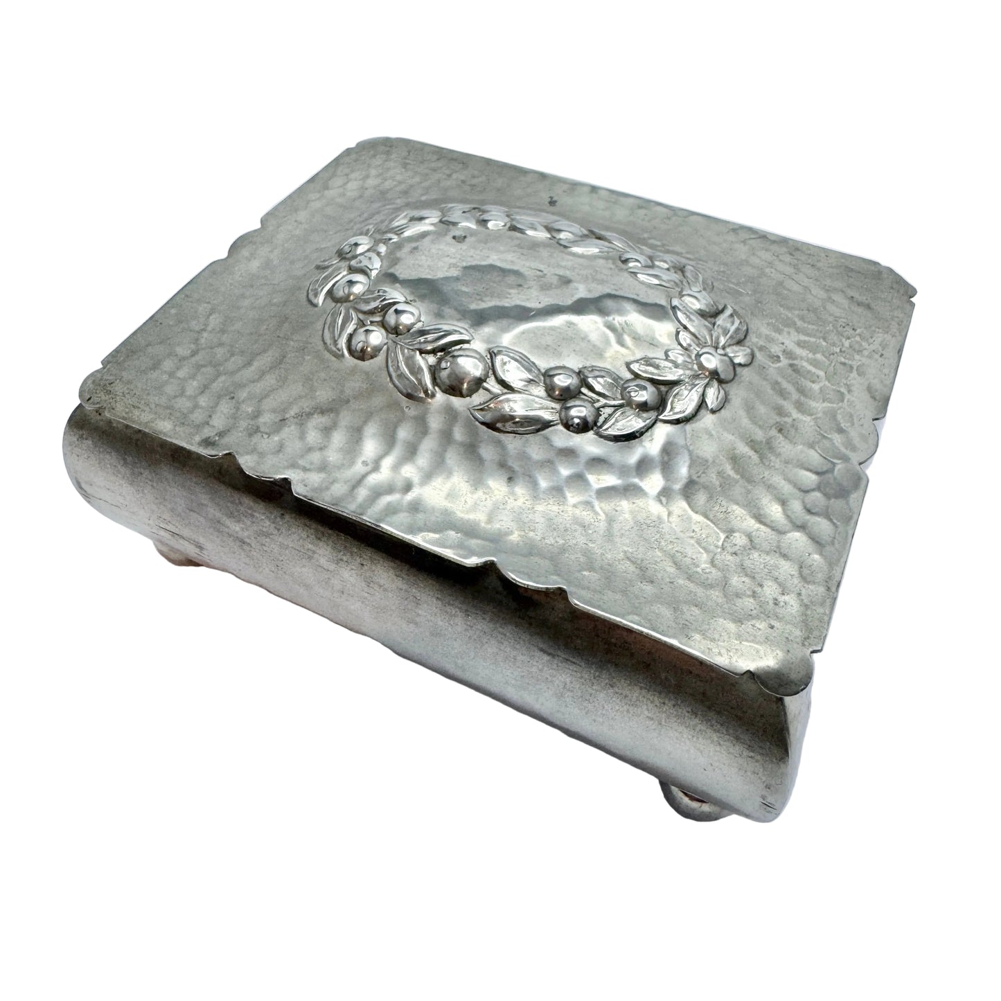 HAGS Tin, Denmark ca 1930s. Vintage Pewter Jewelry / Cigarette Box.
