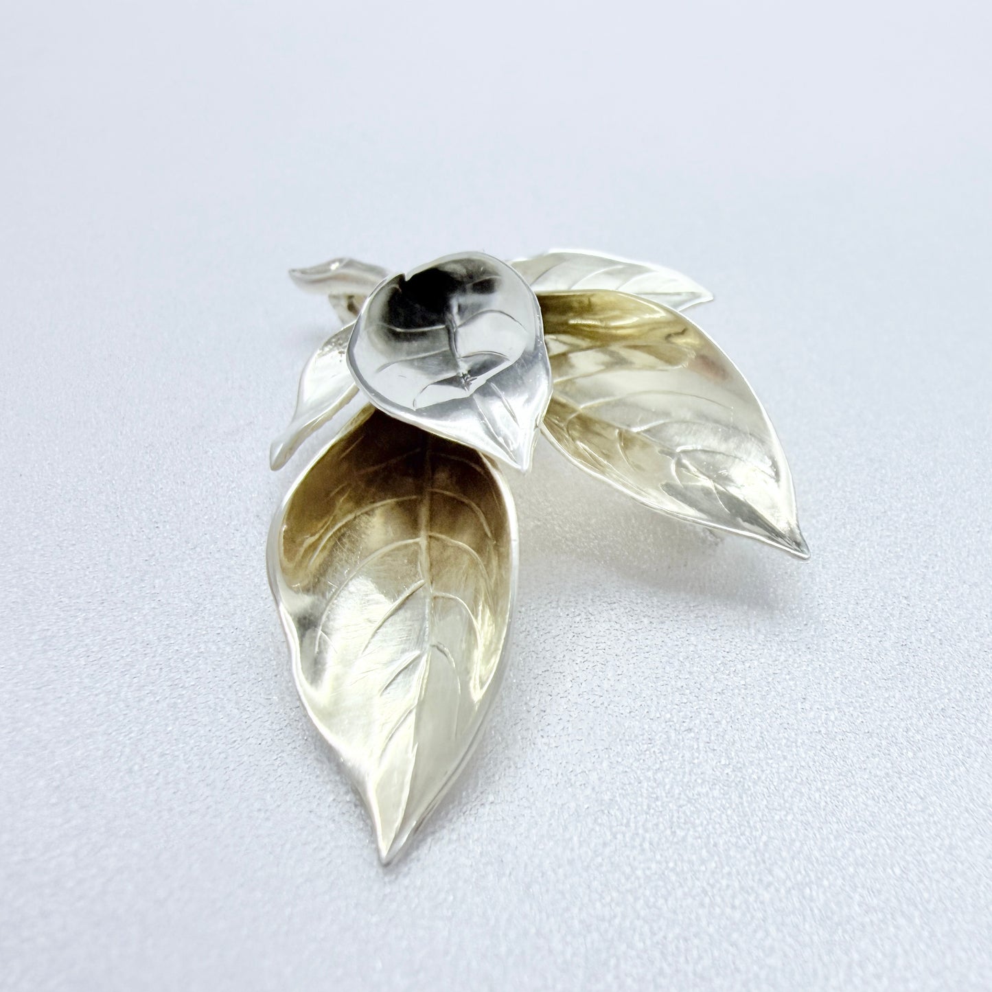 Kaplan, Sweden 1950s. Large Solid Silver Leaf Spray Brooch.