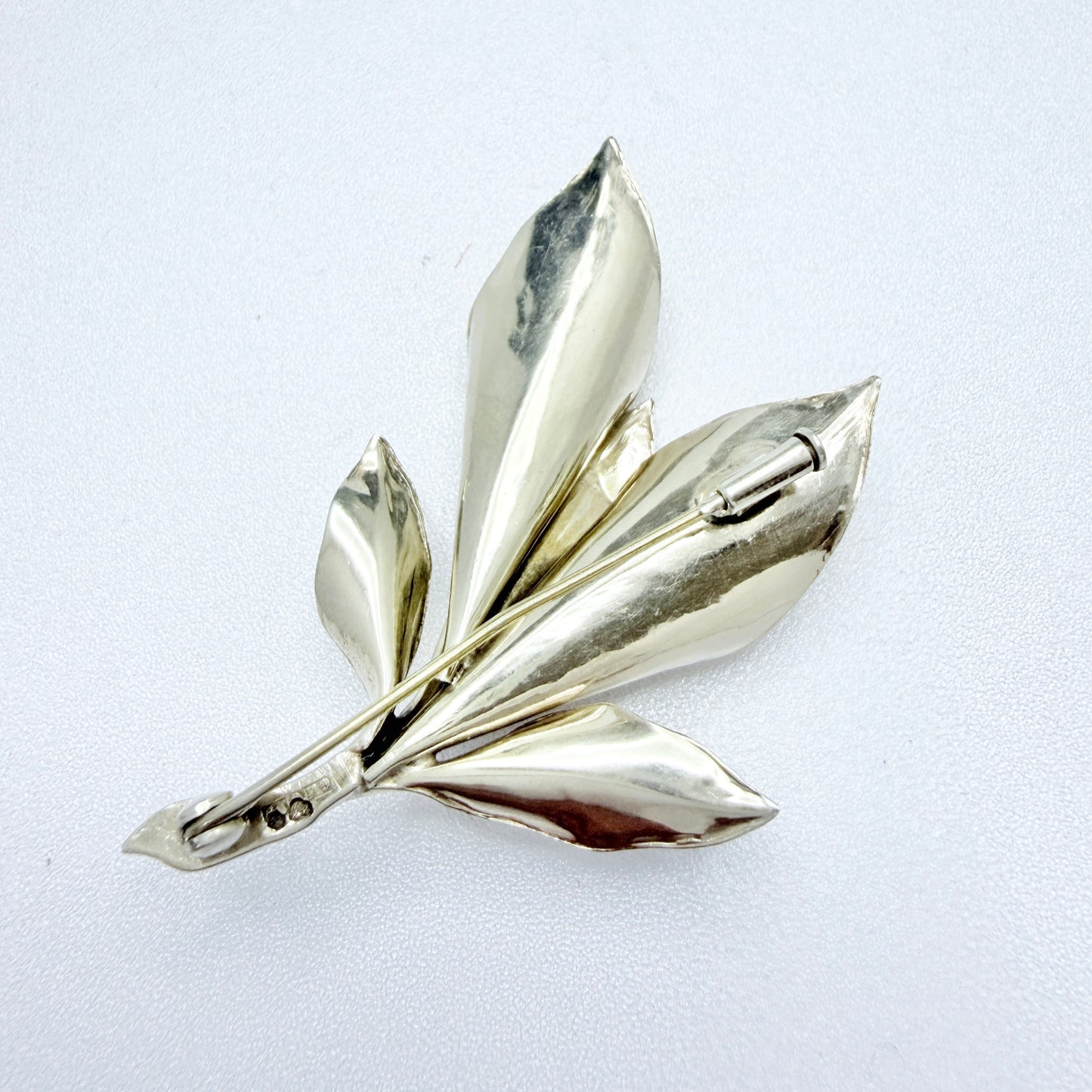 Kaplan, Sweden 1950s. Large Solid Silver Leaf Spray Brooch.