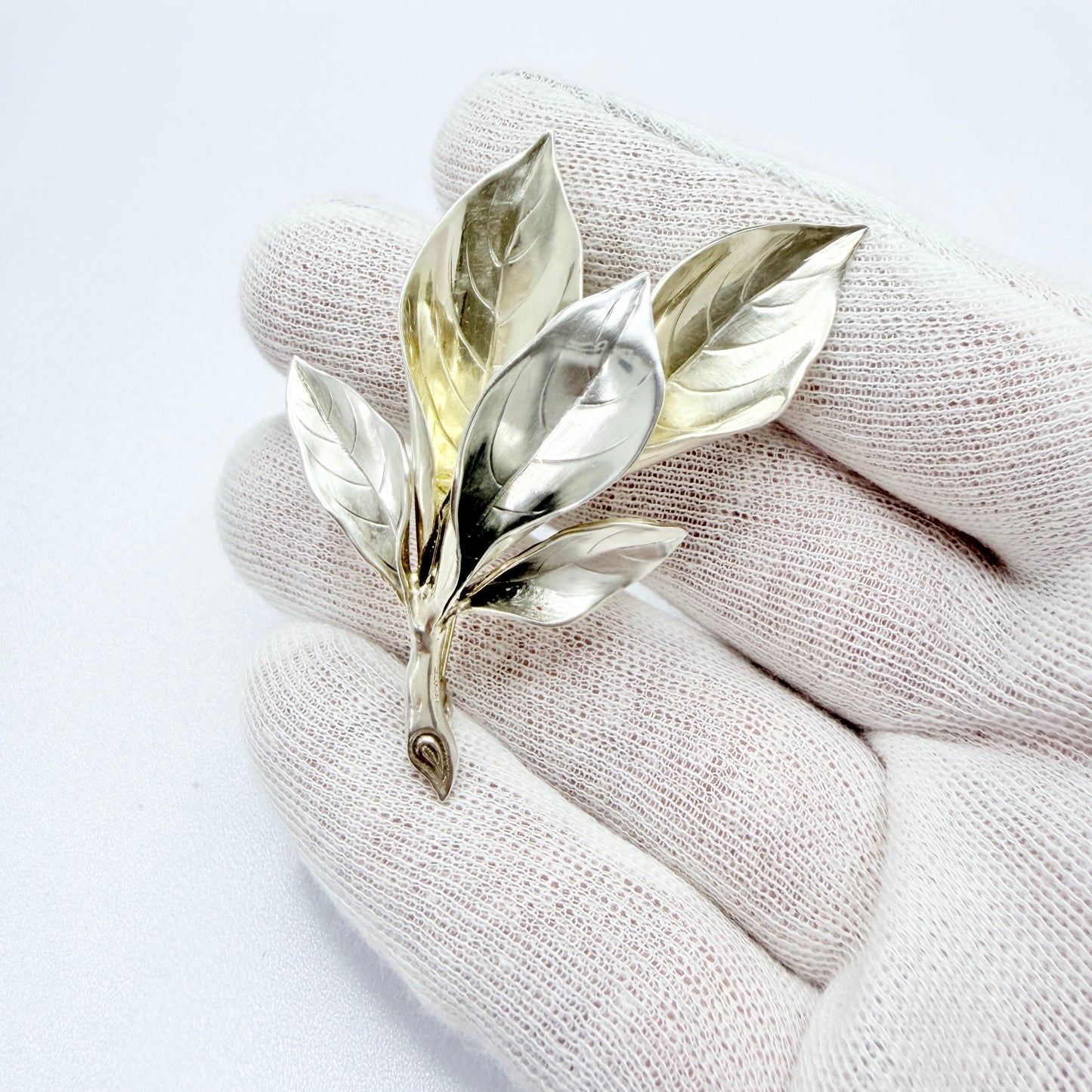 Kaplan, Sweden 1950s. Large Solid Silver Leaf Spray Brooch.