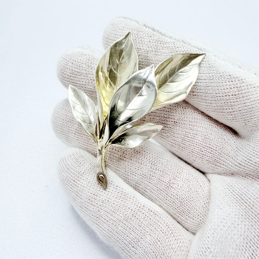Kaplan, Sweden 1950s. Large Solid Silver Leaf Spray Brooch.