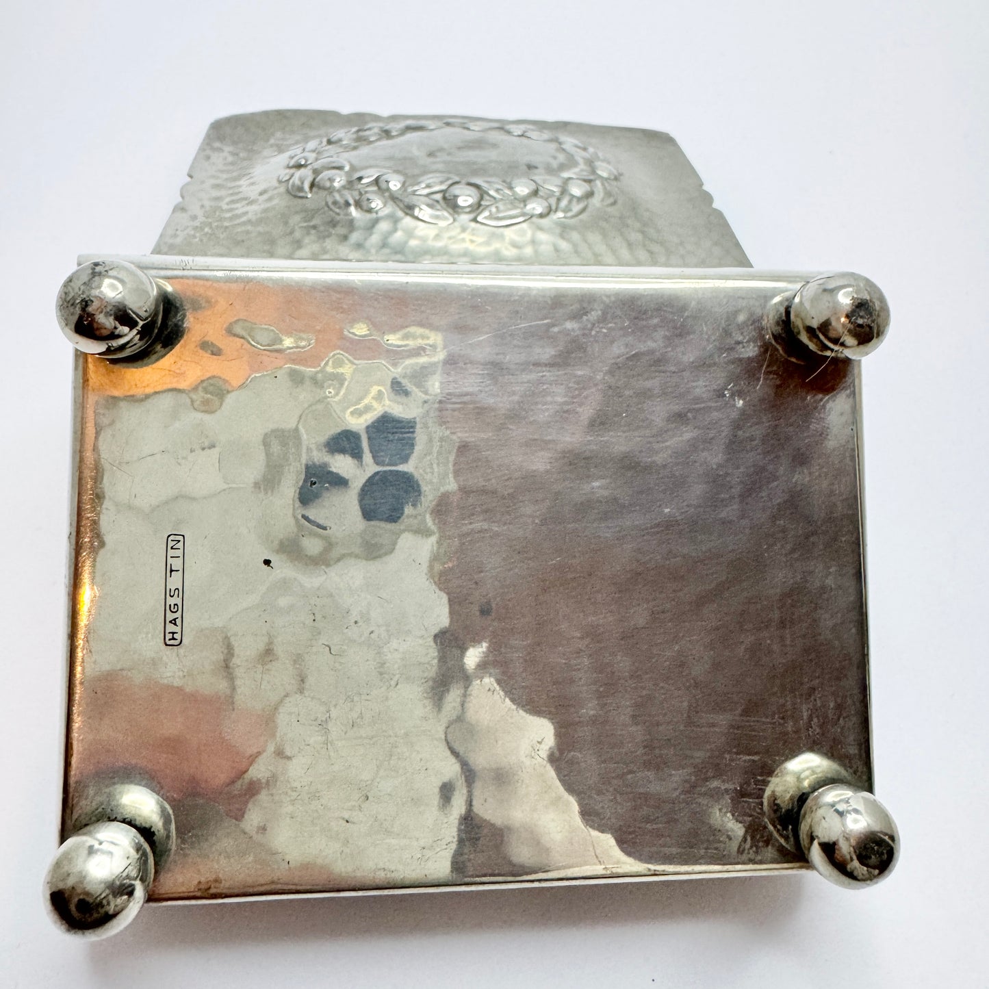 HAGS Tin, Denmark ca 1930s. Vintage Pewter Jewelry / Cigarette Box.