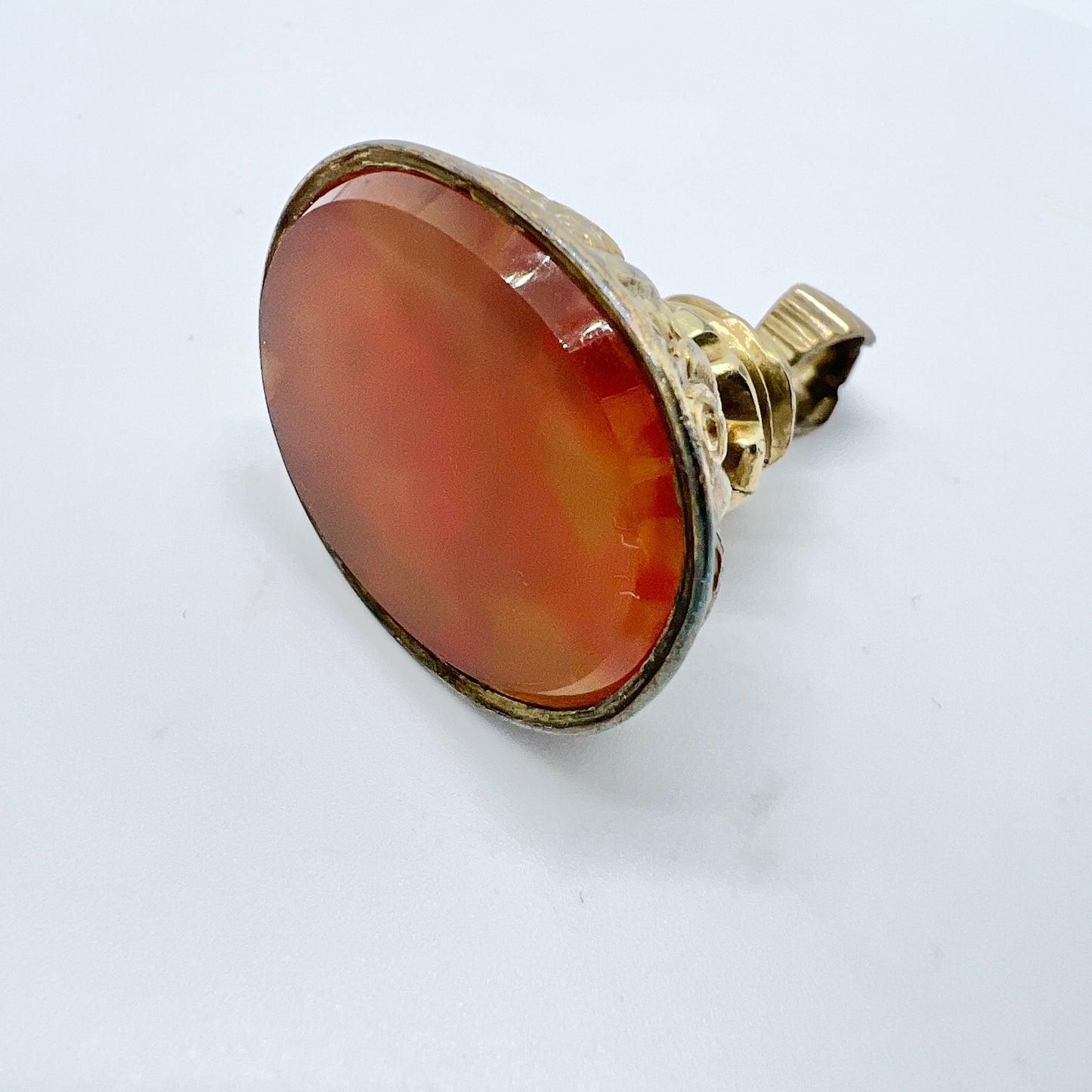 Antique Victorian Gilt Bronze Carnelian Fob Seal Stamp Pendant