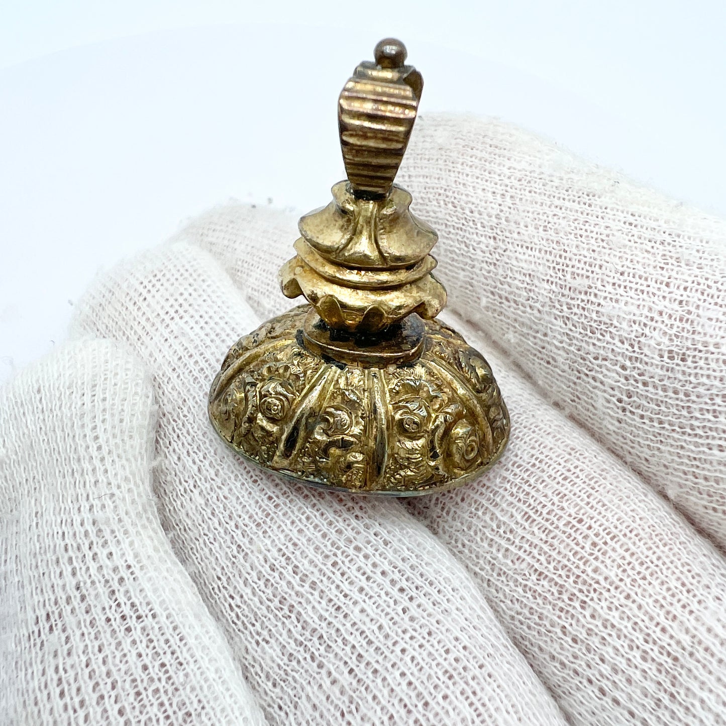 Antique Victorian Gilt Bronze Carnelian Fob Seal Stamp Pendant