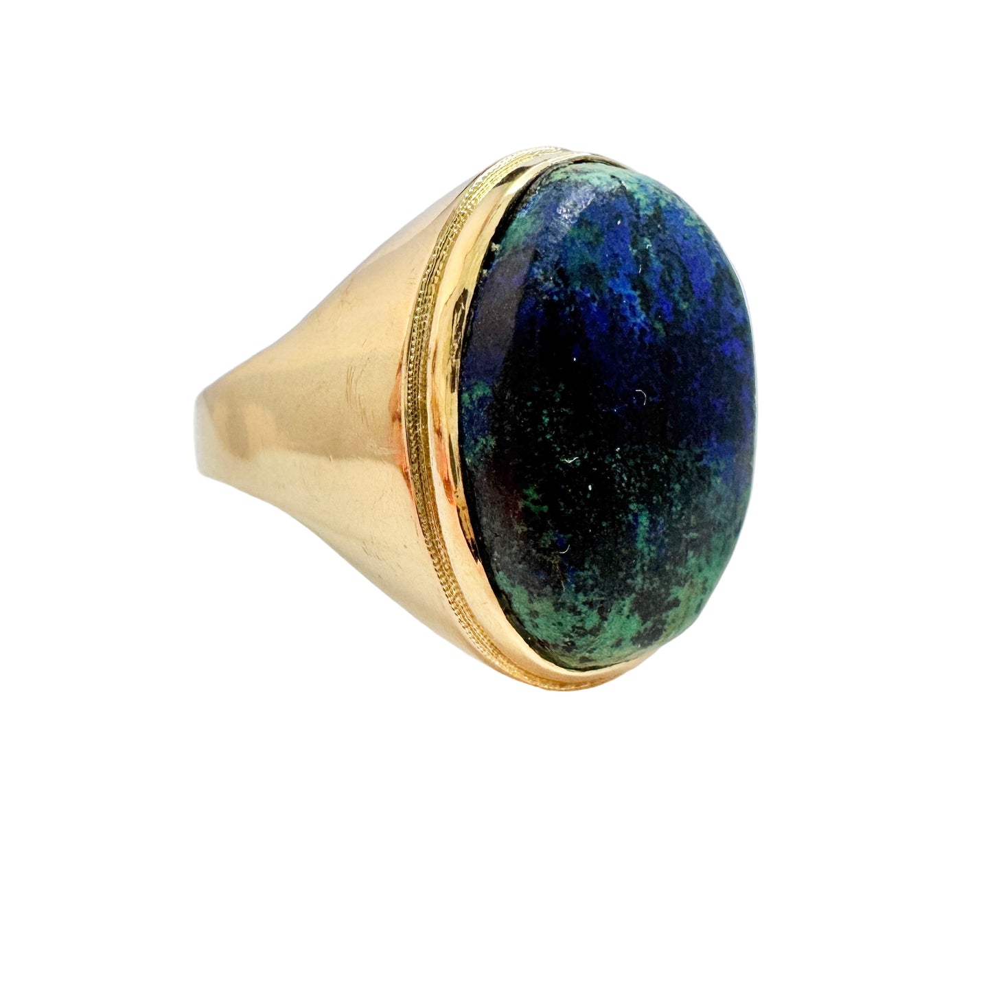 Erik Wahlbeck, Sweden 1977. Bold Vintage 18k Gold Azurite Signet Ring. 10.6gram