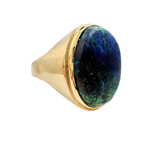 Erik Wahlbeck, Sweden 1977. Bold Vintage 18k Gold Azurite Signet Ring. 10.6gram