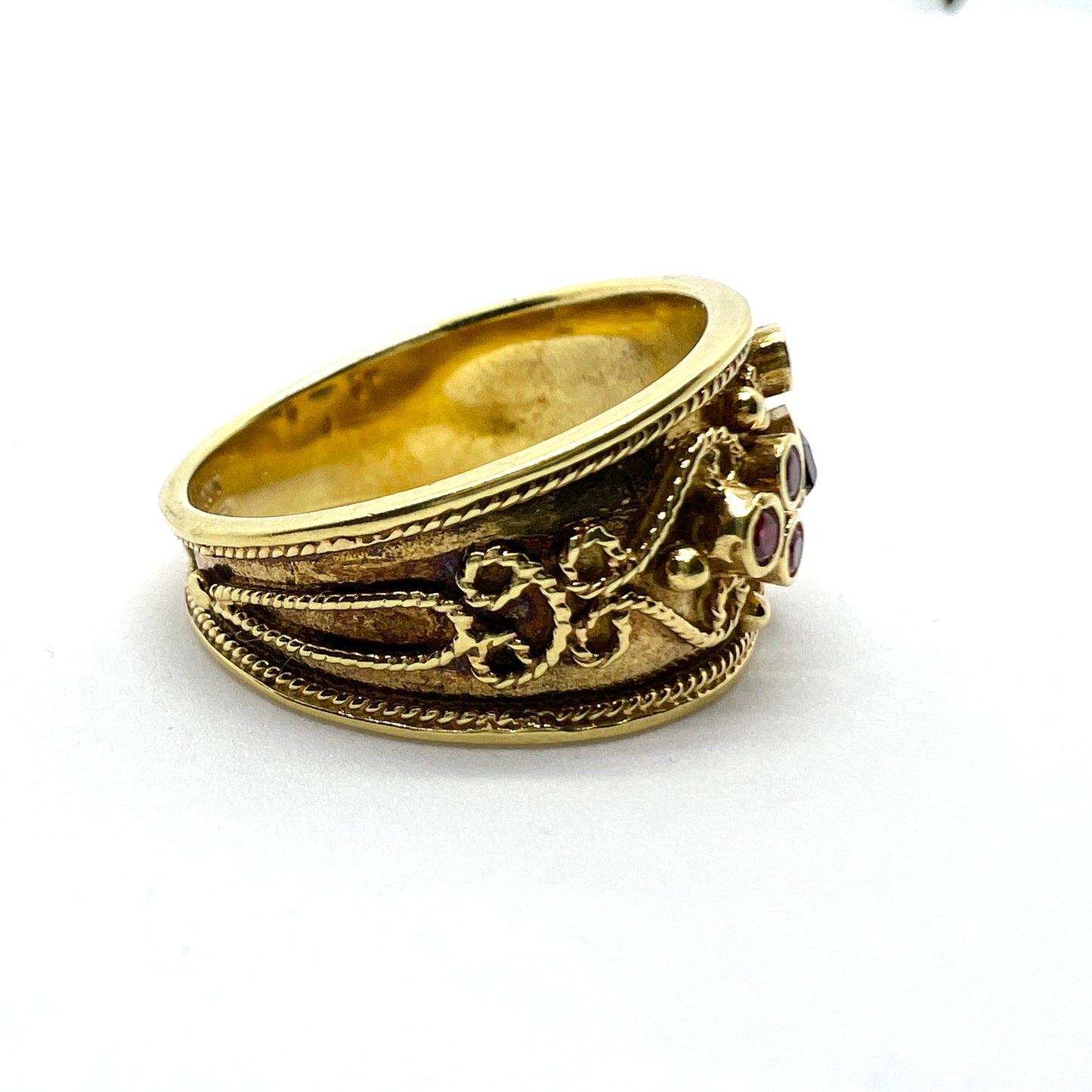 14k Gold Sapphire Etruscan Revival Ring.