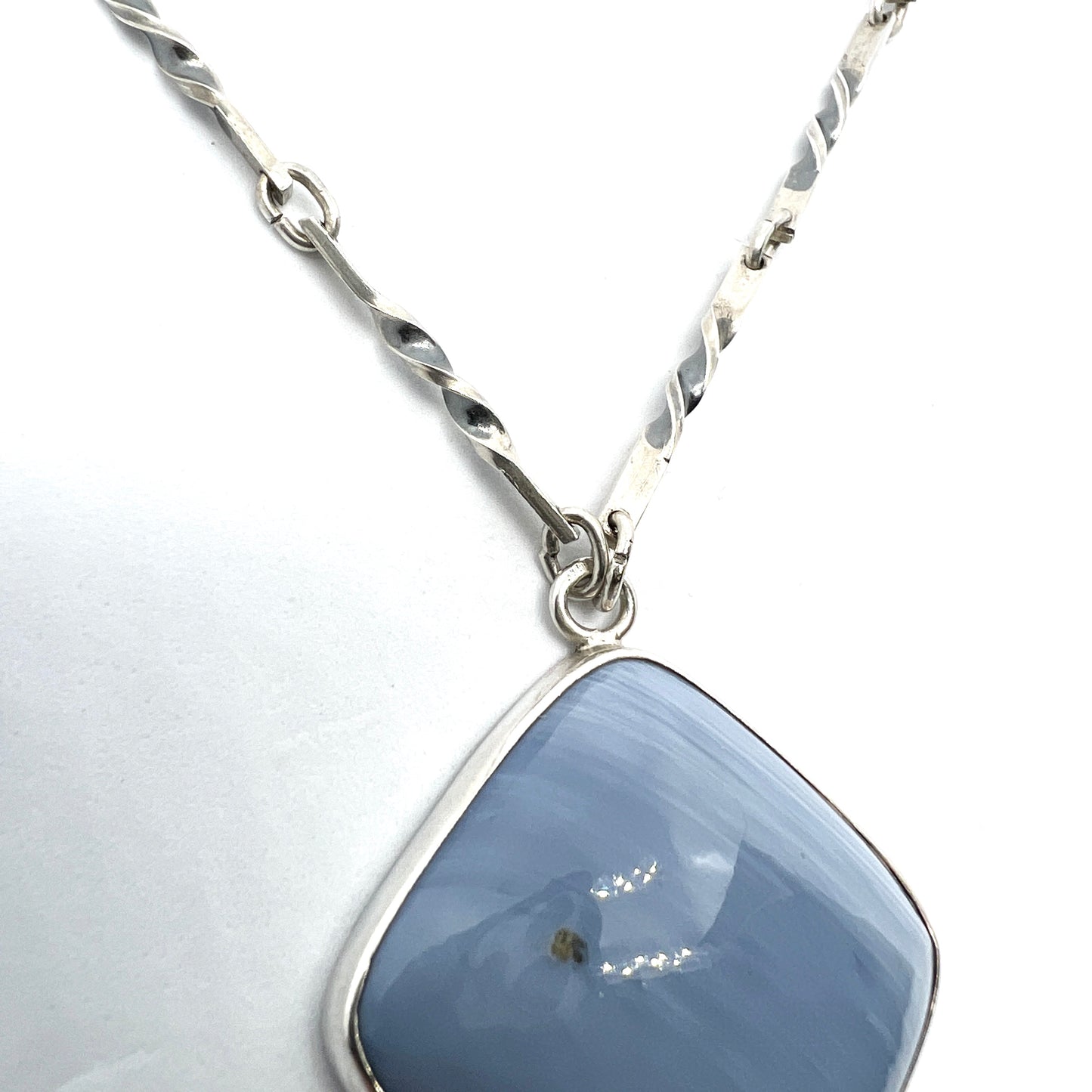 Sweden c 1960s. Solid Silver Bergslagen-stone Pendant Necklace.