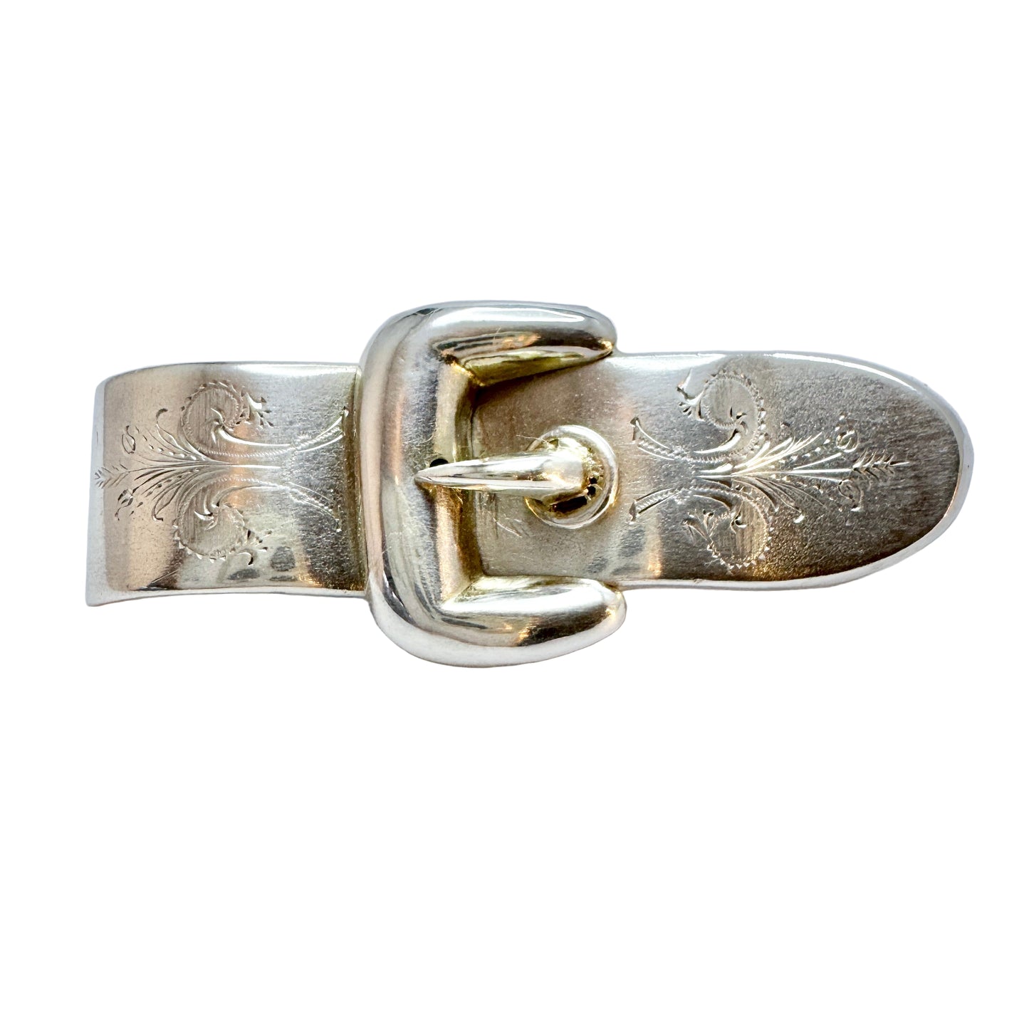 CJ, Sweden 1895. Antique Victorian Solid Silver Buckle Brooch.