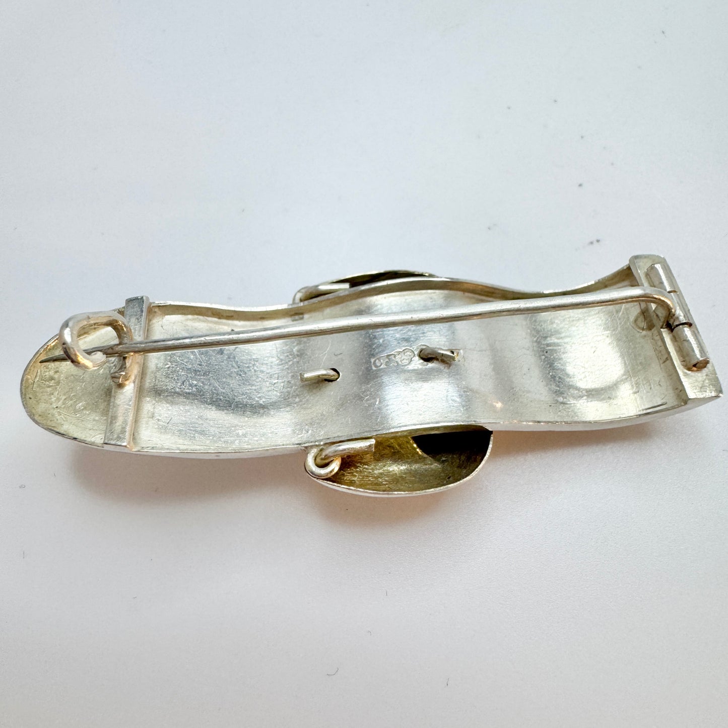 CJ, Sweden 1895. Antique Victorian Solid Silver Buckle Brooch.
