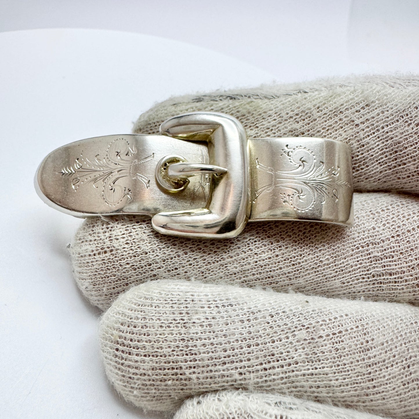 CJ, Sweden 1895. Antique Victorian Solid Silver Buckle Brooch.