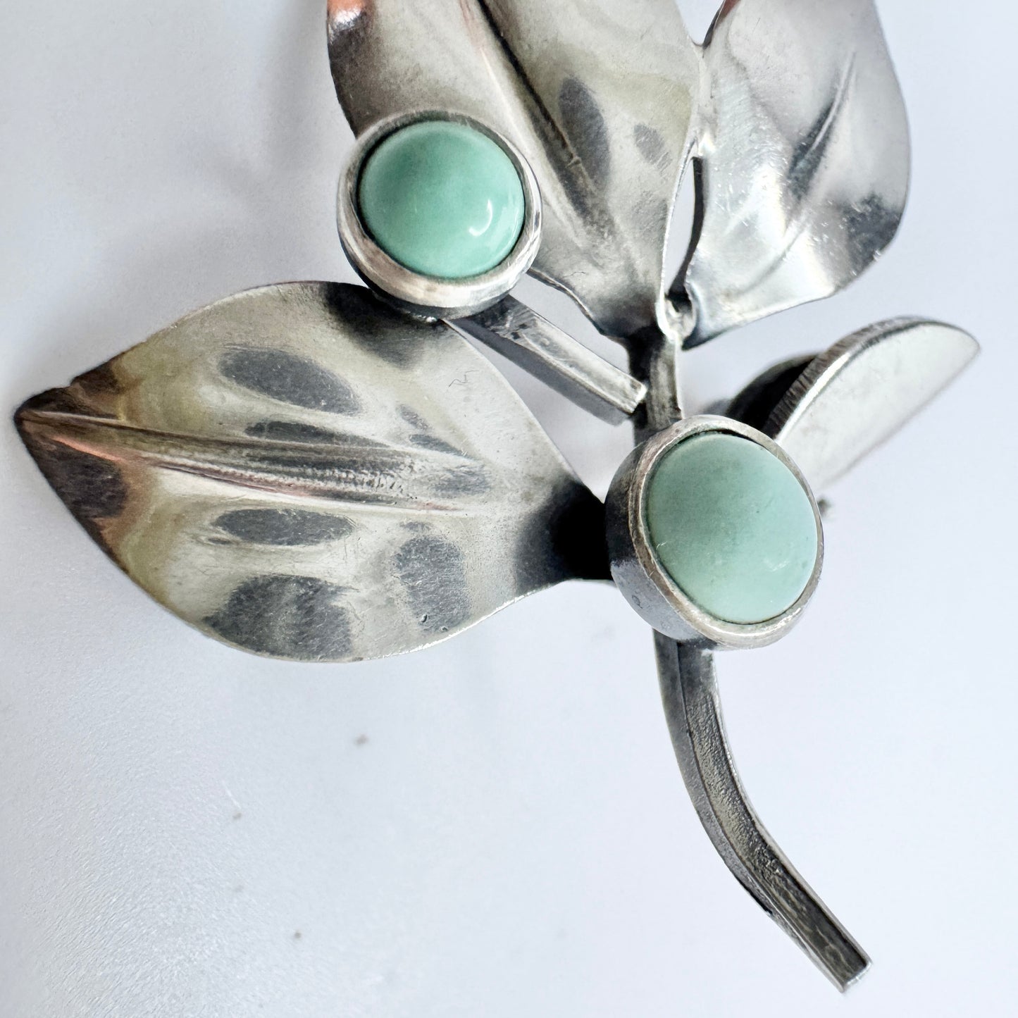 Gertrud Engel for Michelsen, Sweden 1954. Vintage Sterling Silver Turquoise Brooch.