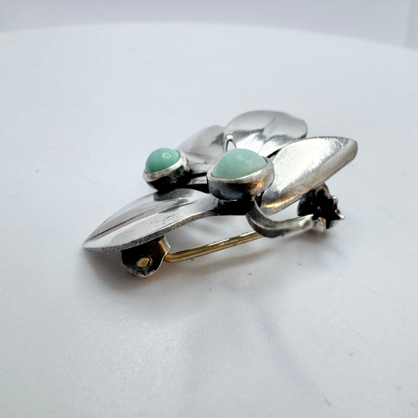 Gertrud Engel for Michelsen, Sweden 1954. Vintage Sterling Silver Turquoise Brooch.