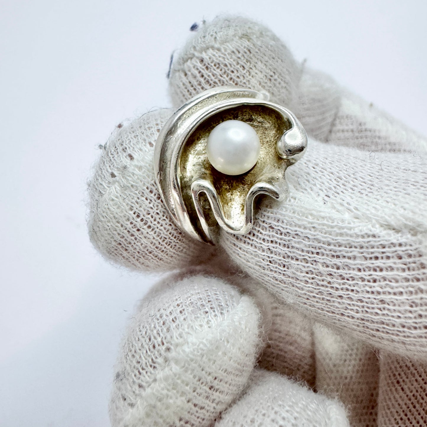 Finland. Vintage Sterling Silver Cultured Pearl Ring.