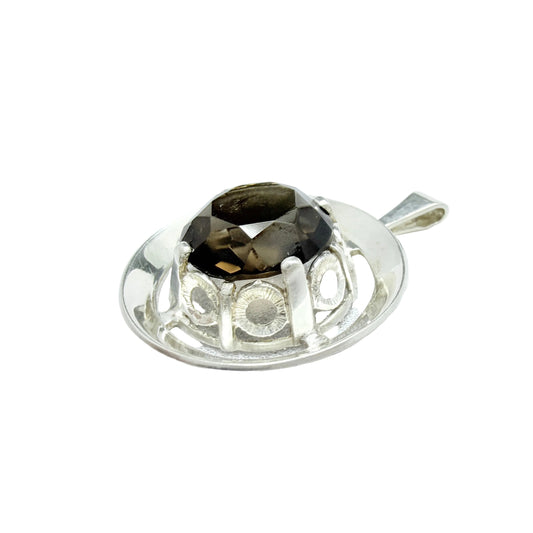 Finland 1970s. Vintage Solid Silver Smoky Quartz Pendant.