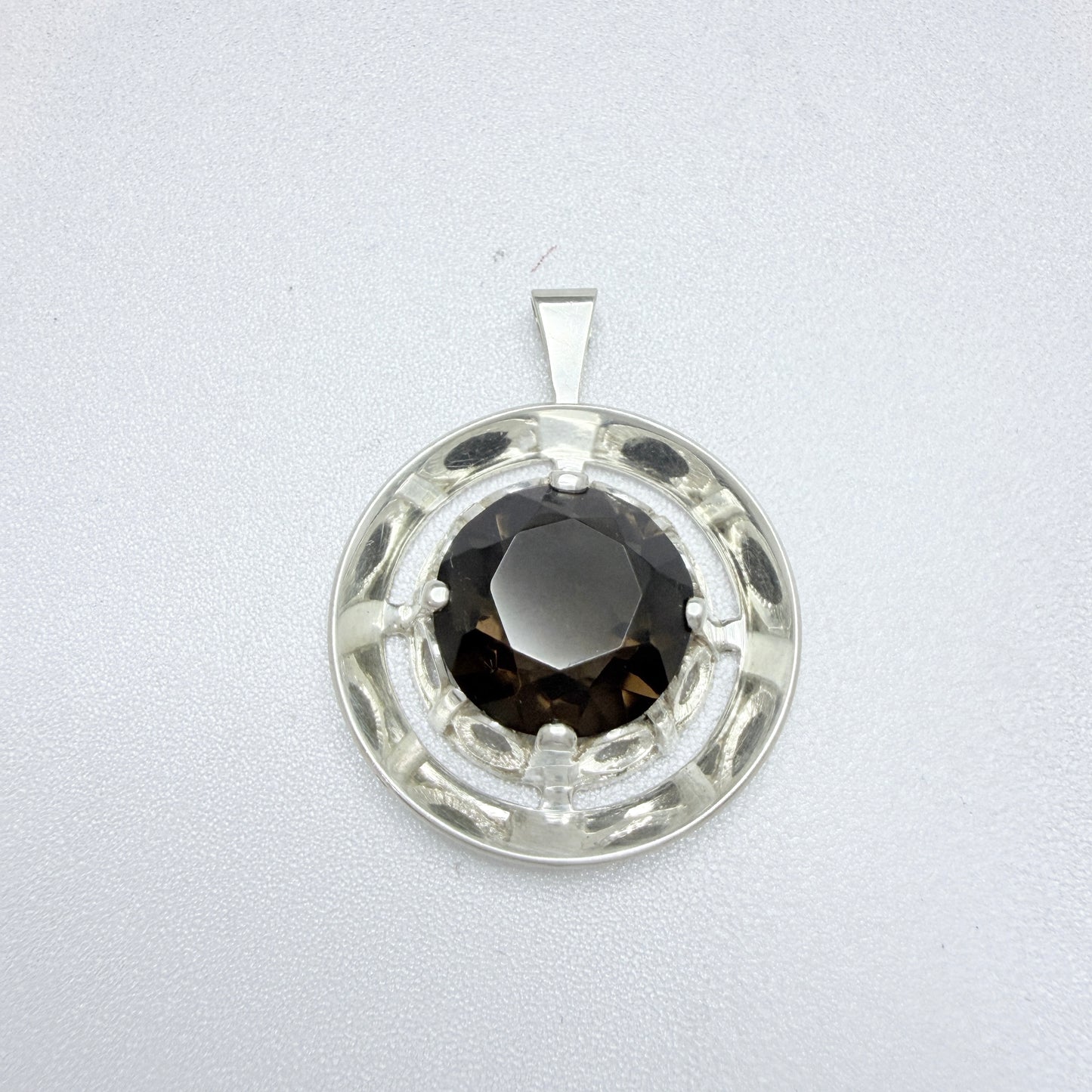 Finland 1970s. Vintage Solid Silver Smoky Quartz Pendant.
