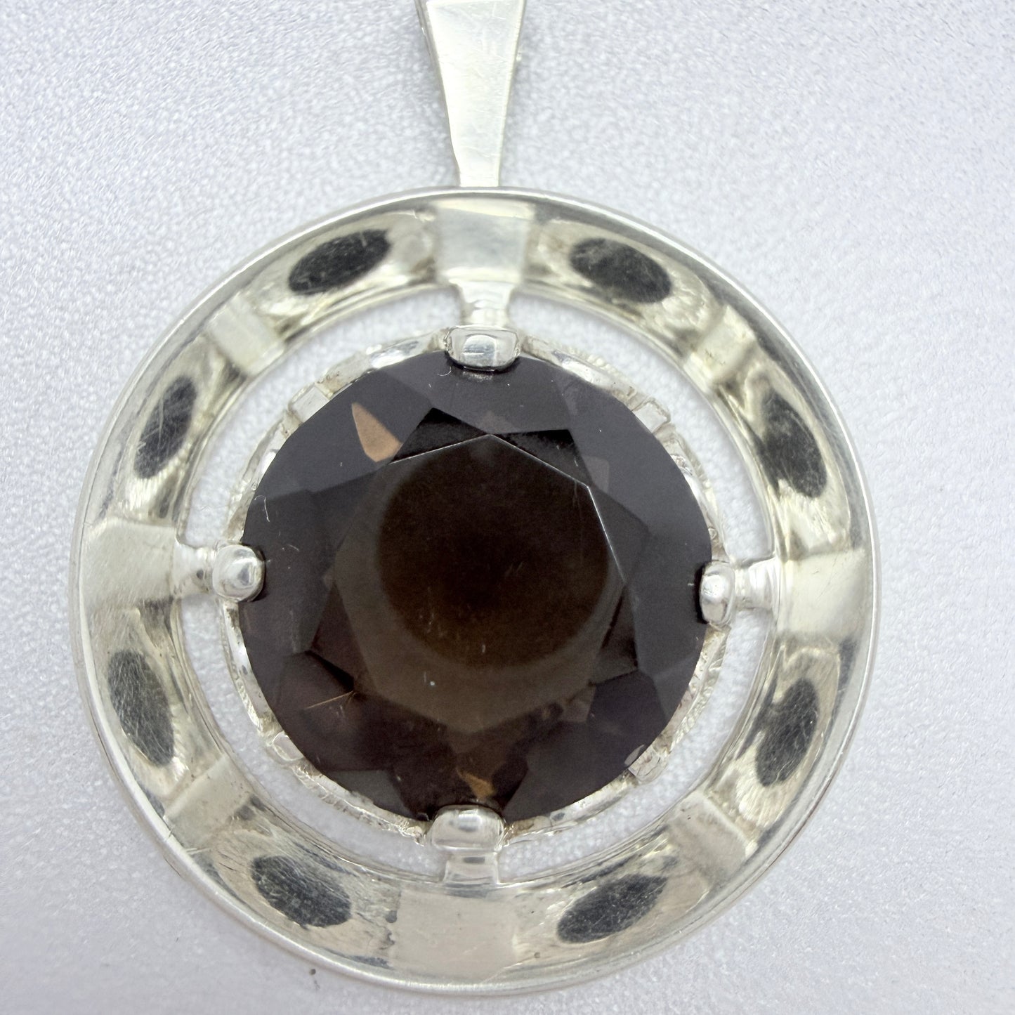 Finland 1970s. Vintage Solid Silver Smoky Quartz Pendant.