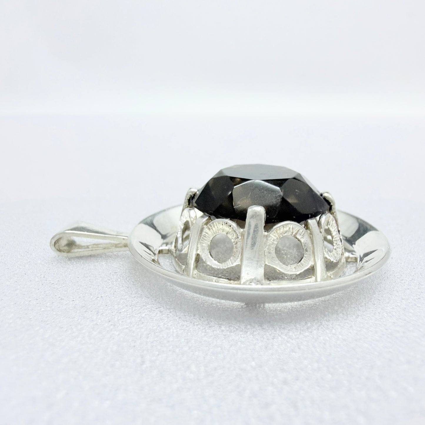 Finland 1970s. Vintage Solid Silver Smoky Quartz Pendant.