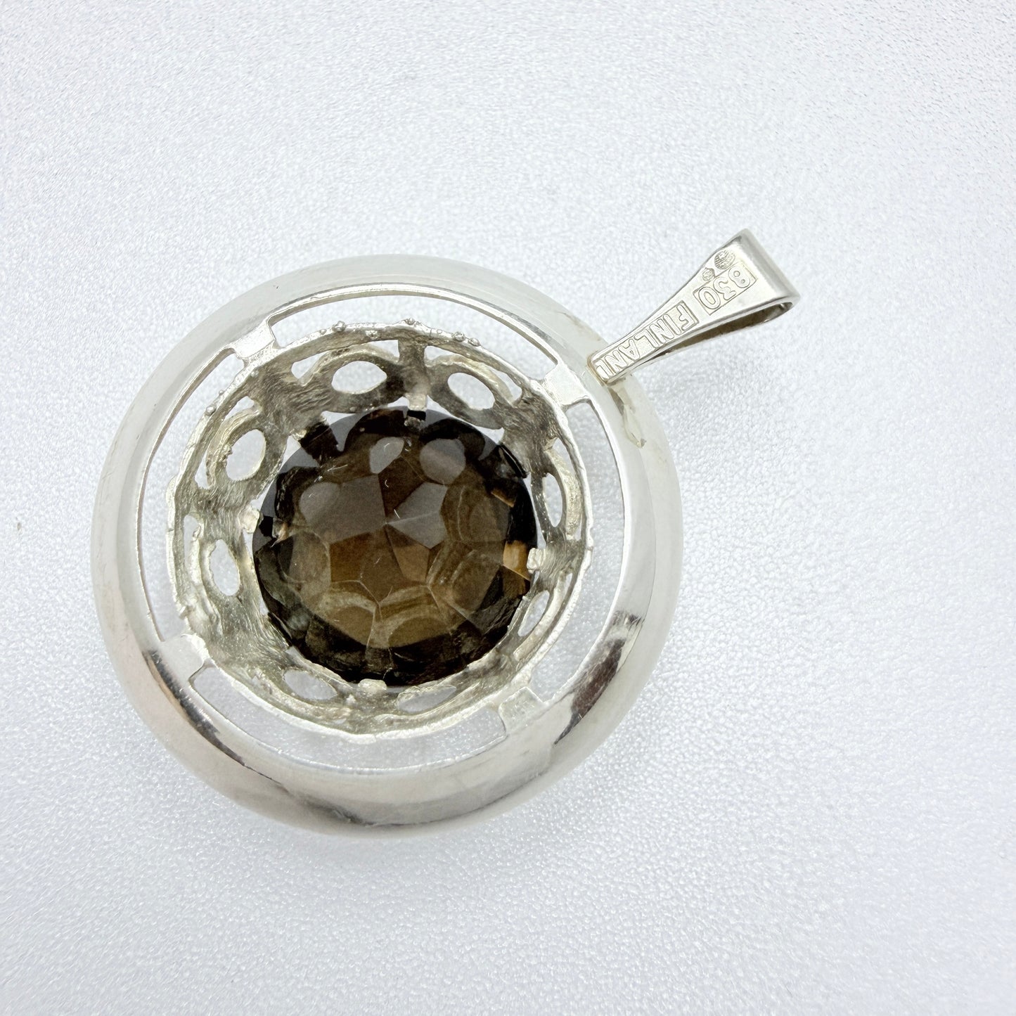 Finland 1970s. Vintage Solid Silver Smoky Quartz Pendant.