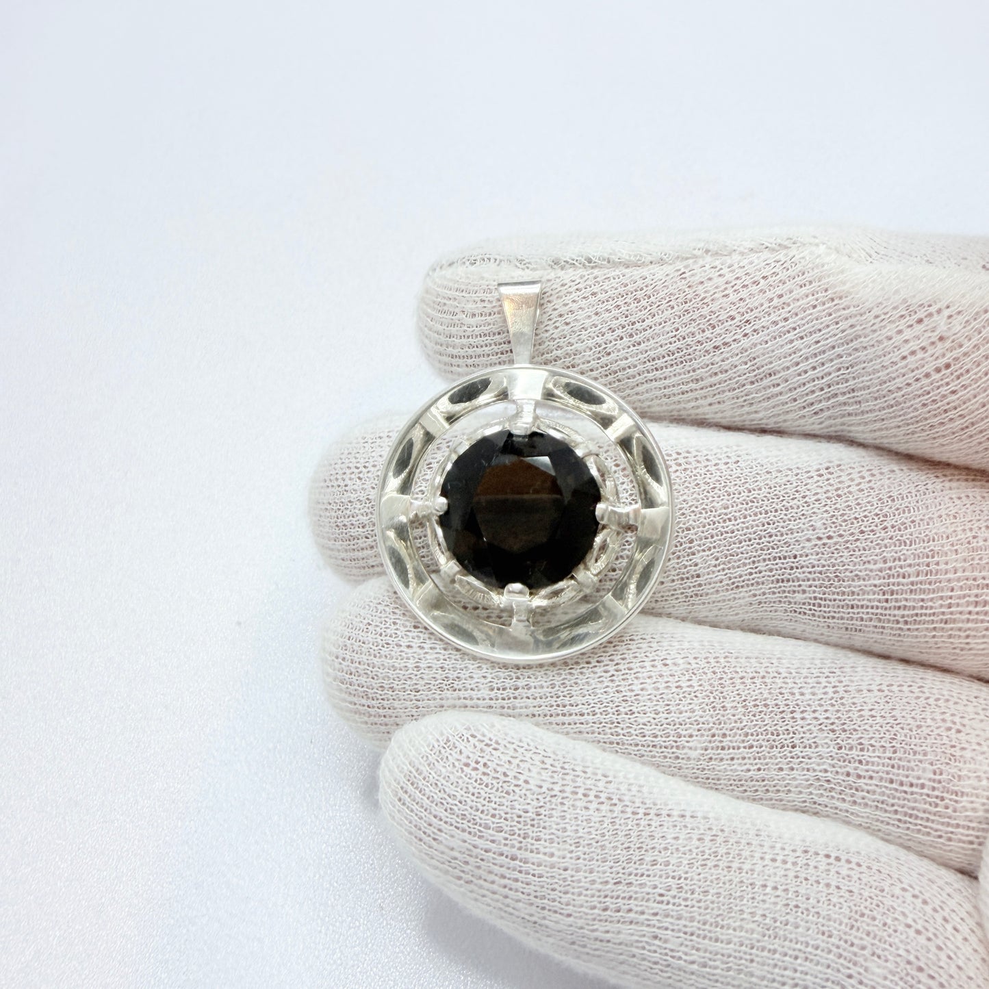 Finland 1970s. Vintage Solid Silver Smoky Quartz Pendant.