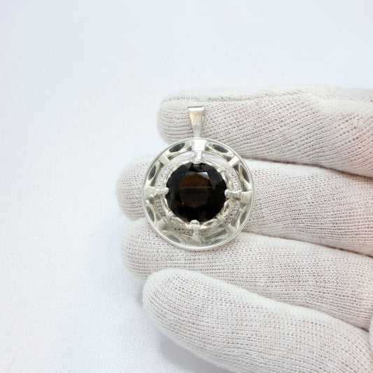 Finland 1970s. Vintage Solid Silver Smoky Quartz Pendant.