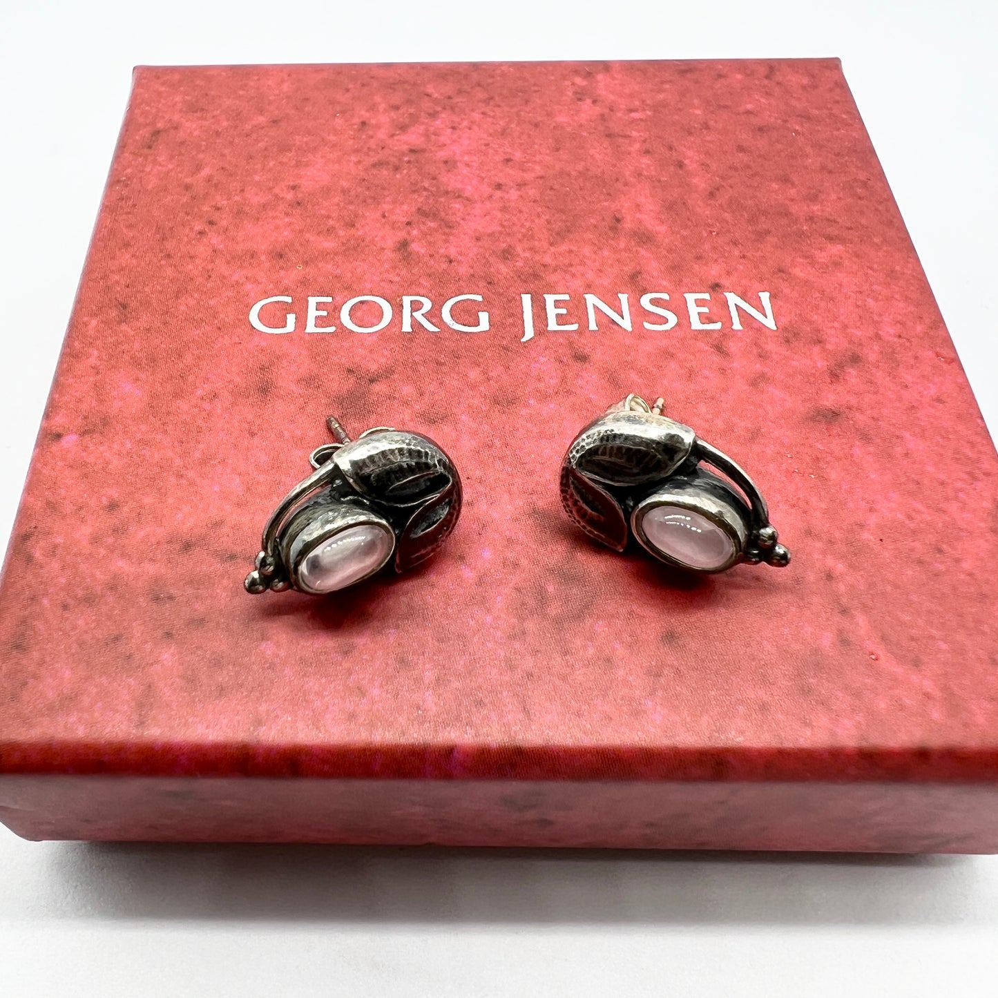 Georg Jensen, Denmark. Vintage Sterling Silver Rose Quartz Earrings. Heritage Collection 2003.