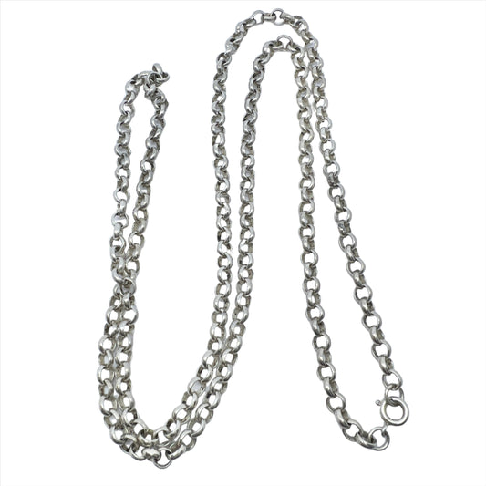 Early 1900s Solid Silver 30inch Belcher Chain Necklace.