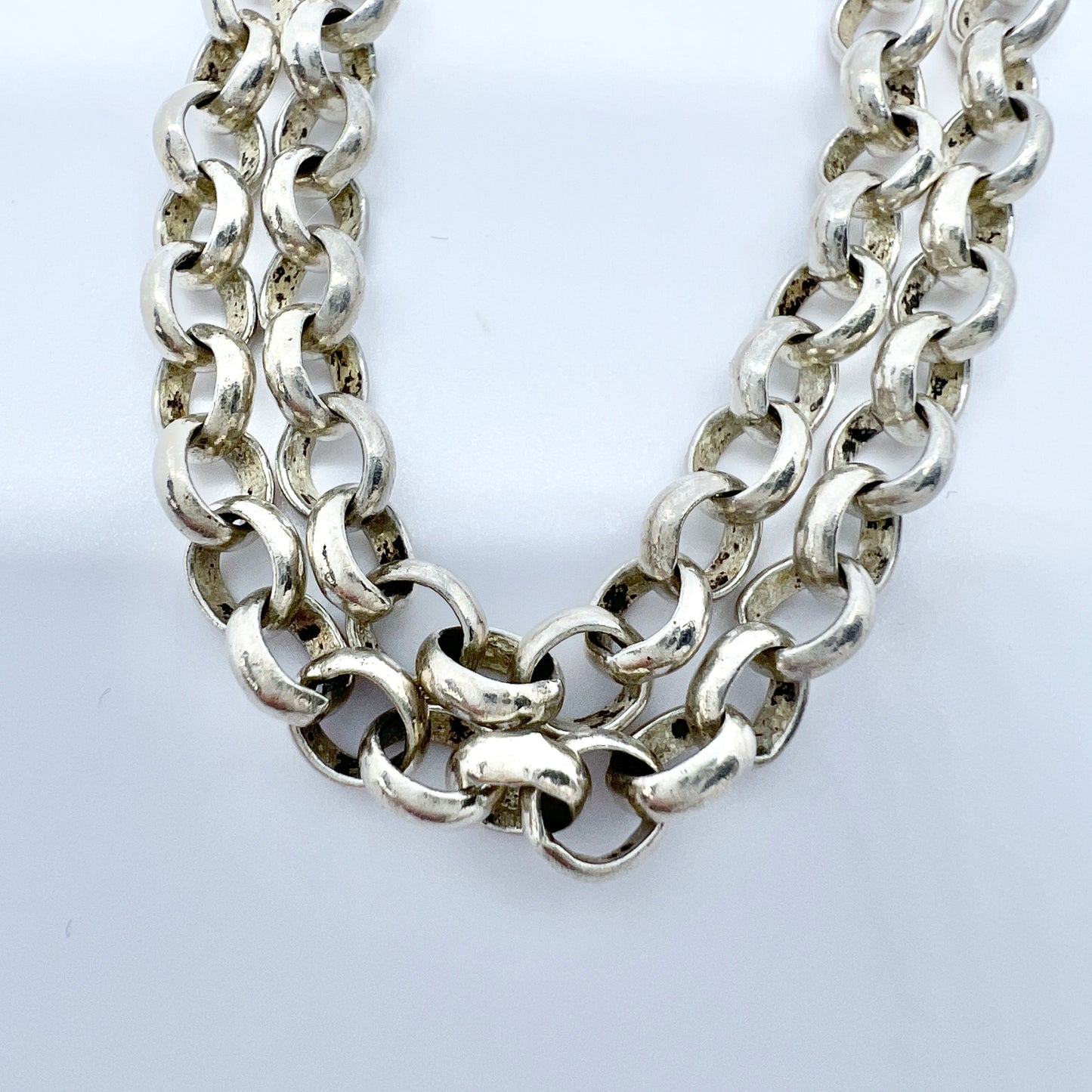 Early 1900s Solid Silver 30inch Belcher Chain Necklace.