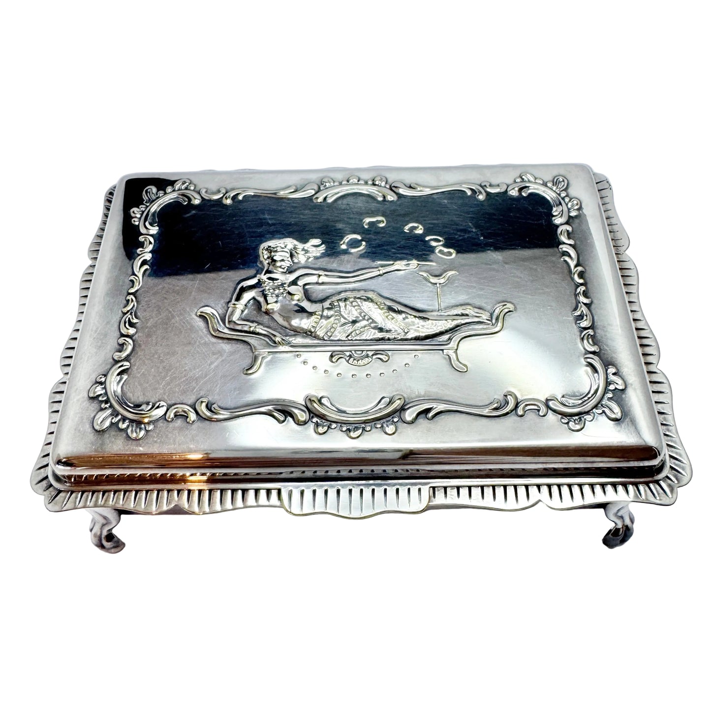 Early 1900s. Silver-plated Jewelry / Cigarette Box Casket.