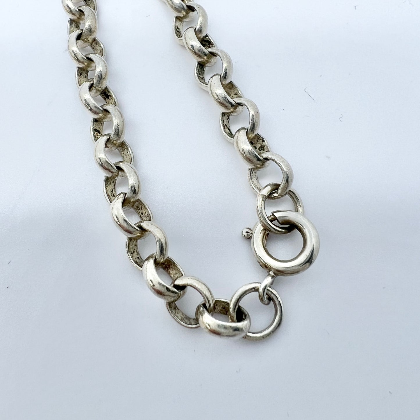 Early 1900s Solid Silver 30inch Belcher Chain Necklace.