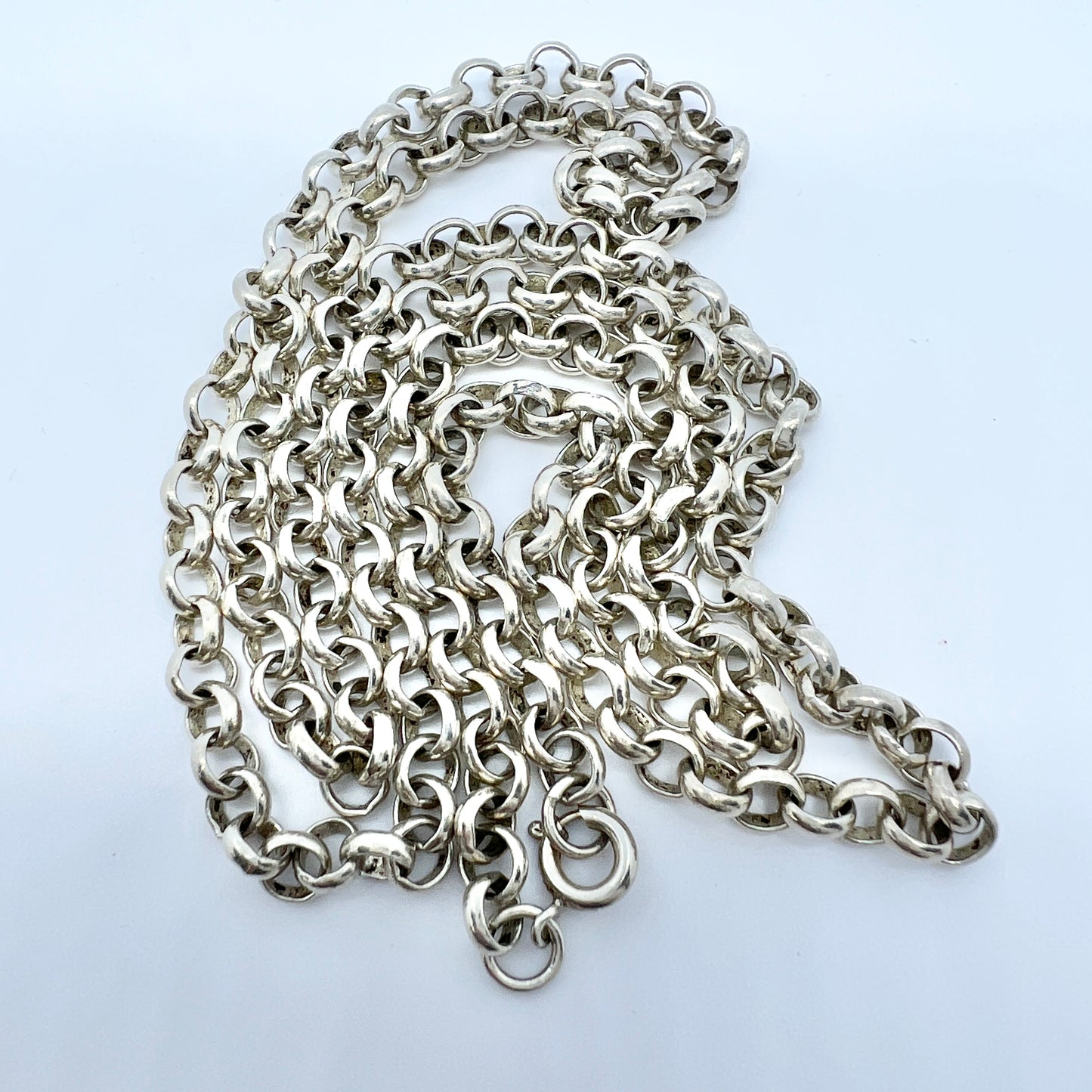 Early 1900s Solid Silver 30inch Belcher Chain Necklace.