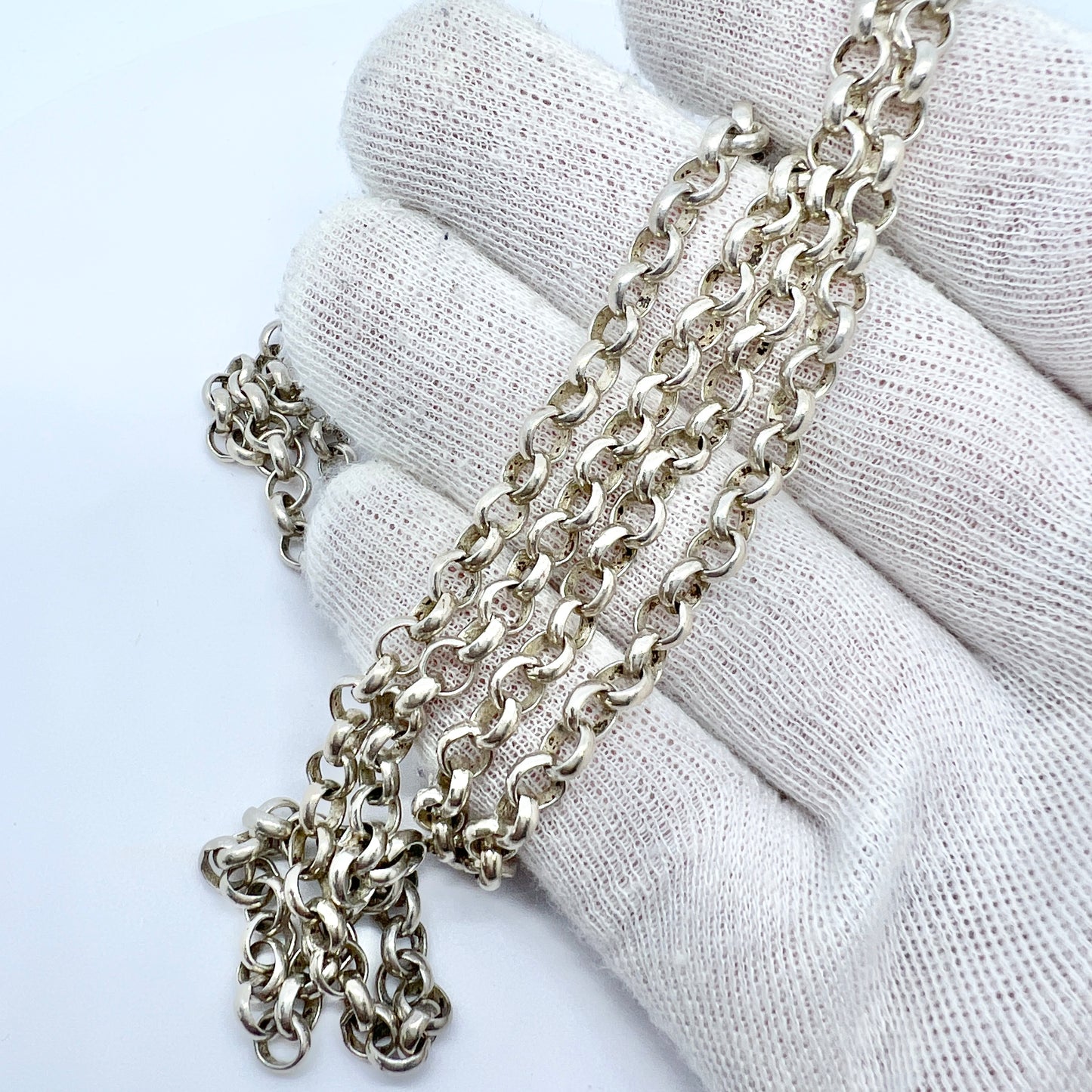 Early 1900s Solid Silver 30inch Belcher Chain Necklace.