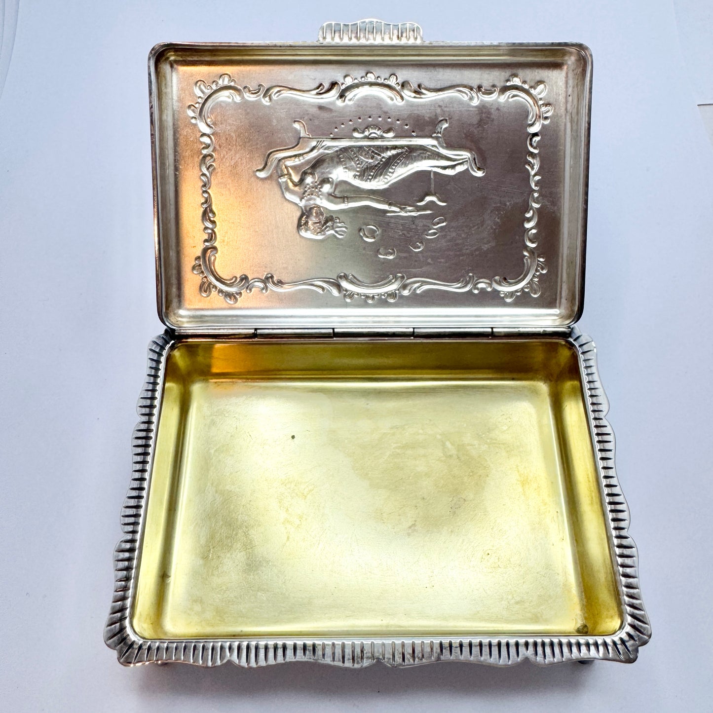 Early 1900s. Silver-plated Jewelry / Cigarette Box Casket.