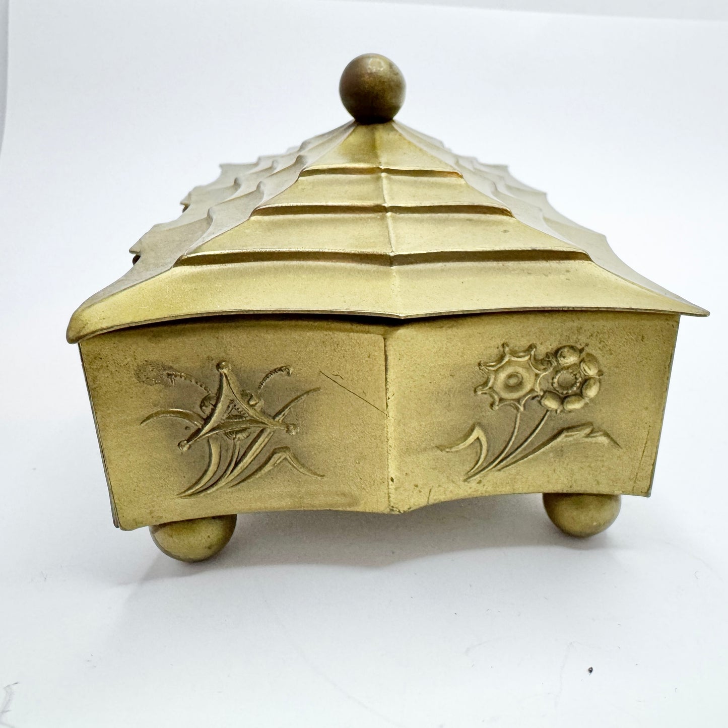 Art Deco Yellow Metal Jewelry Box.