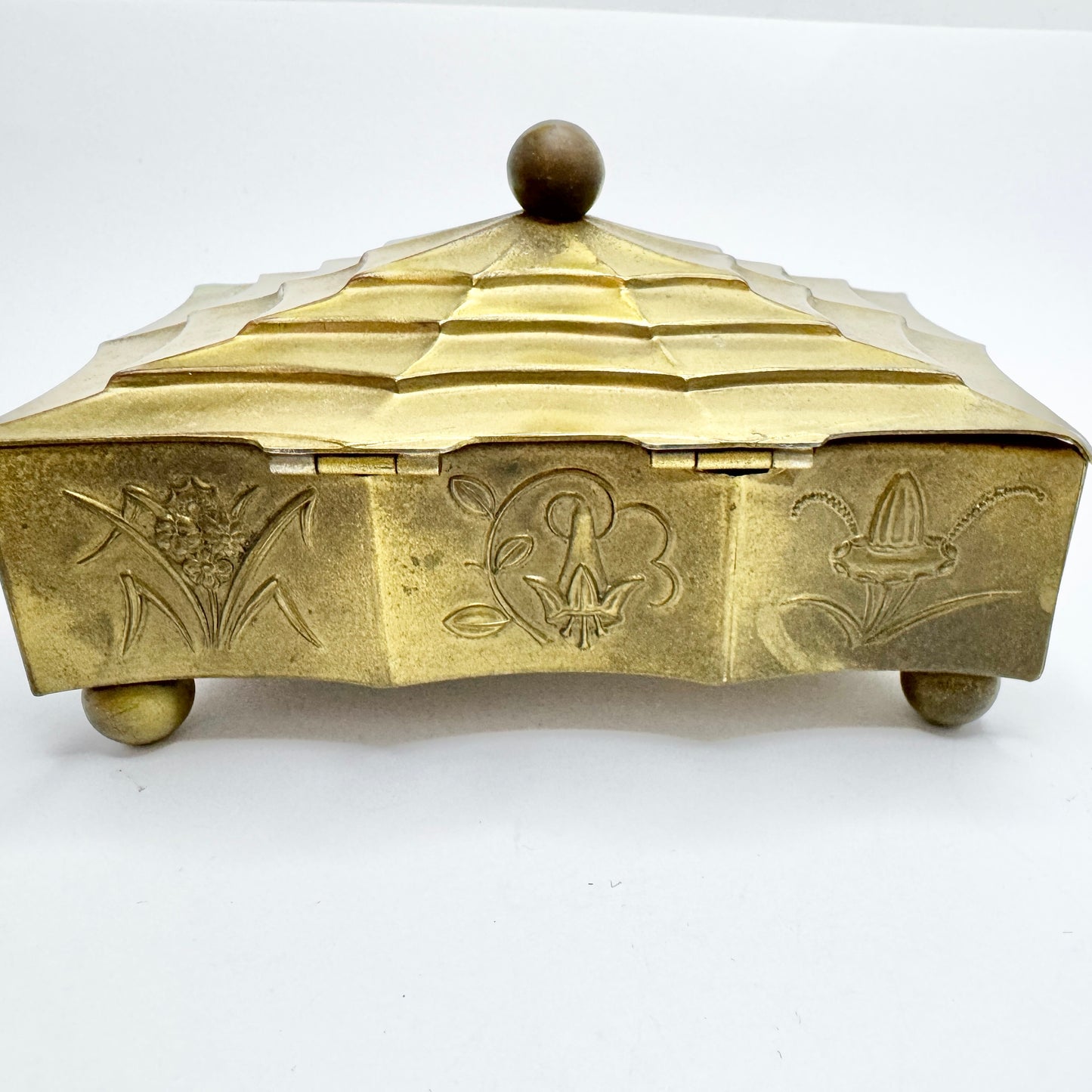Art Deco Yellow Metal Jewelry Box.