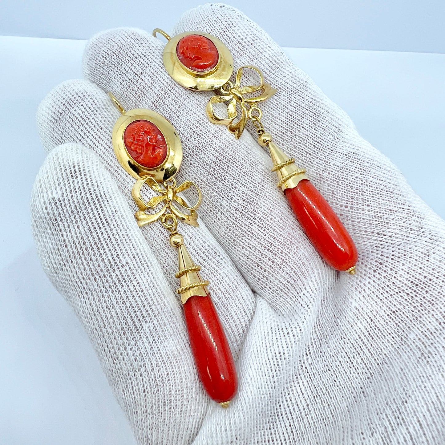 Gram Gold Coral And Gold Earrings Red Mediterranean Coral Earrings