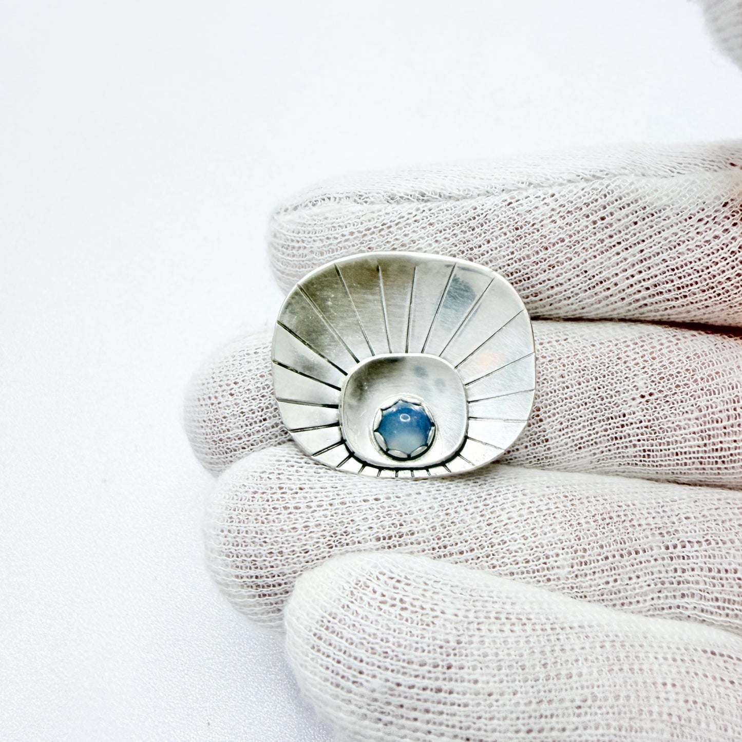 Alton, Sweden 1959. Vintage Solid Silver Chalcedony Brooch.