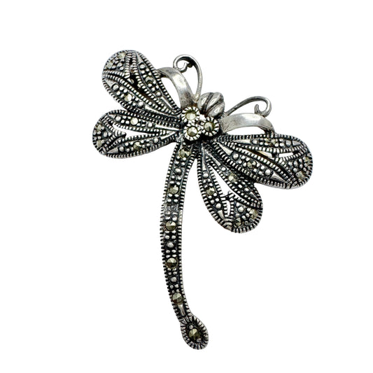 GFAB, Sweden. Vintage Sterling Silver Marcasite Dragonfly Brooch.