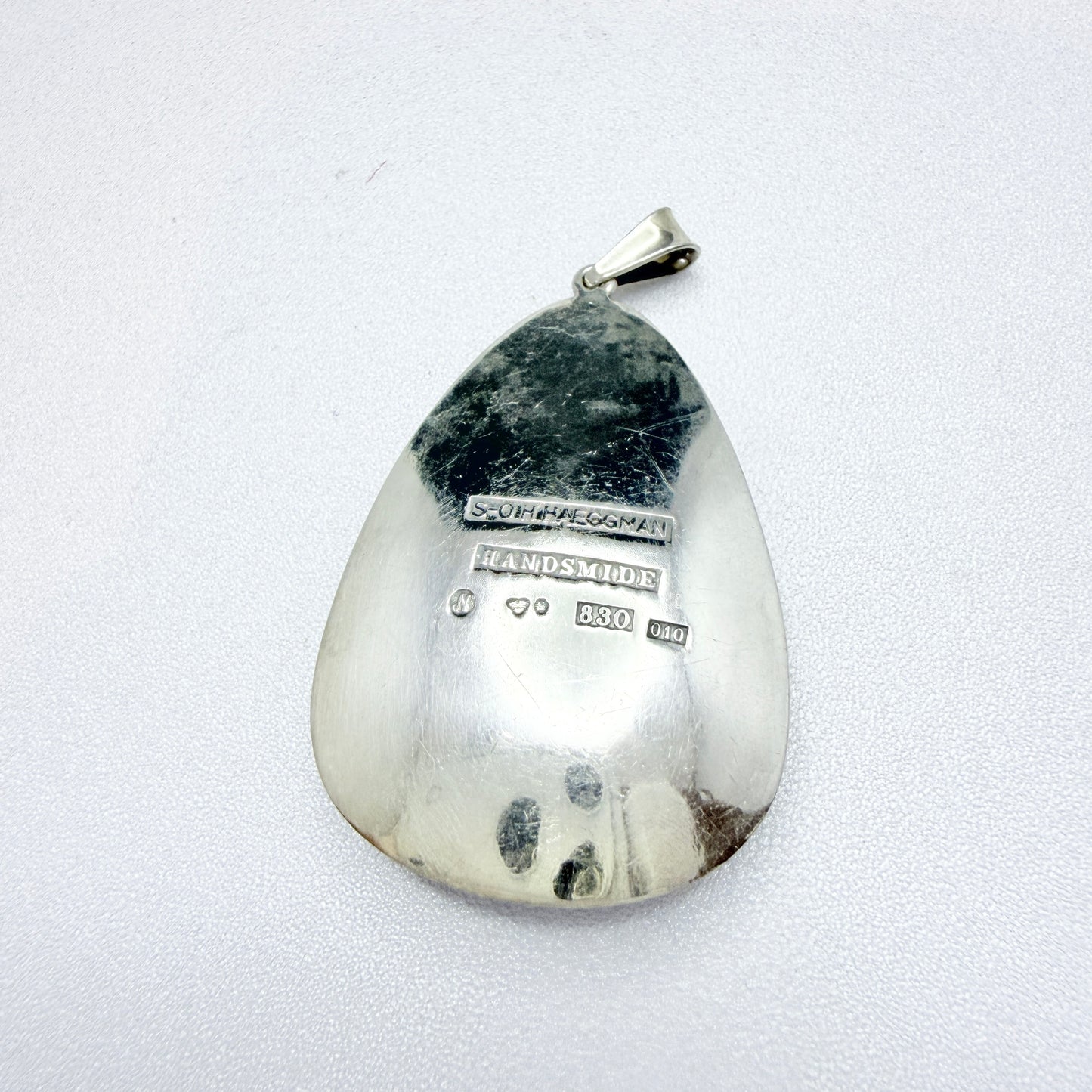 S-O Haeggman, Sweden 1988. Vintage Solid Silver Bergslagen-stone Pendant.