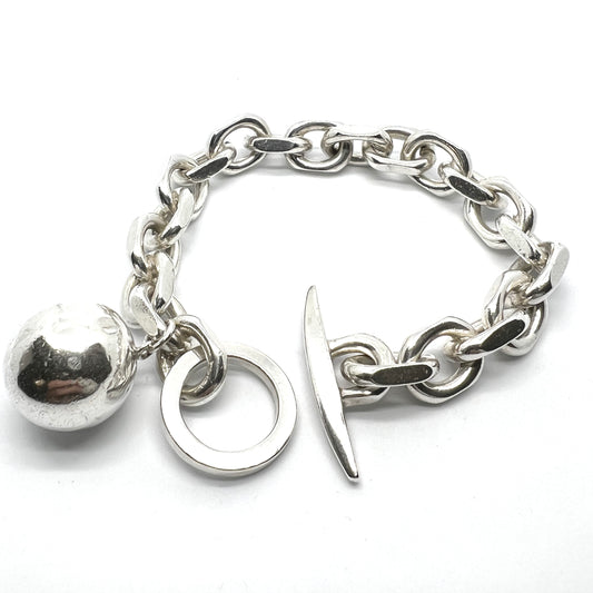 Aarre & Krogh, Denmark c 1960s Massive Sterling Silver Bracelet w Ball Charm.