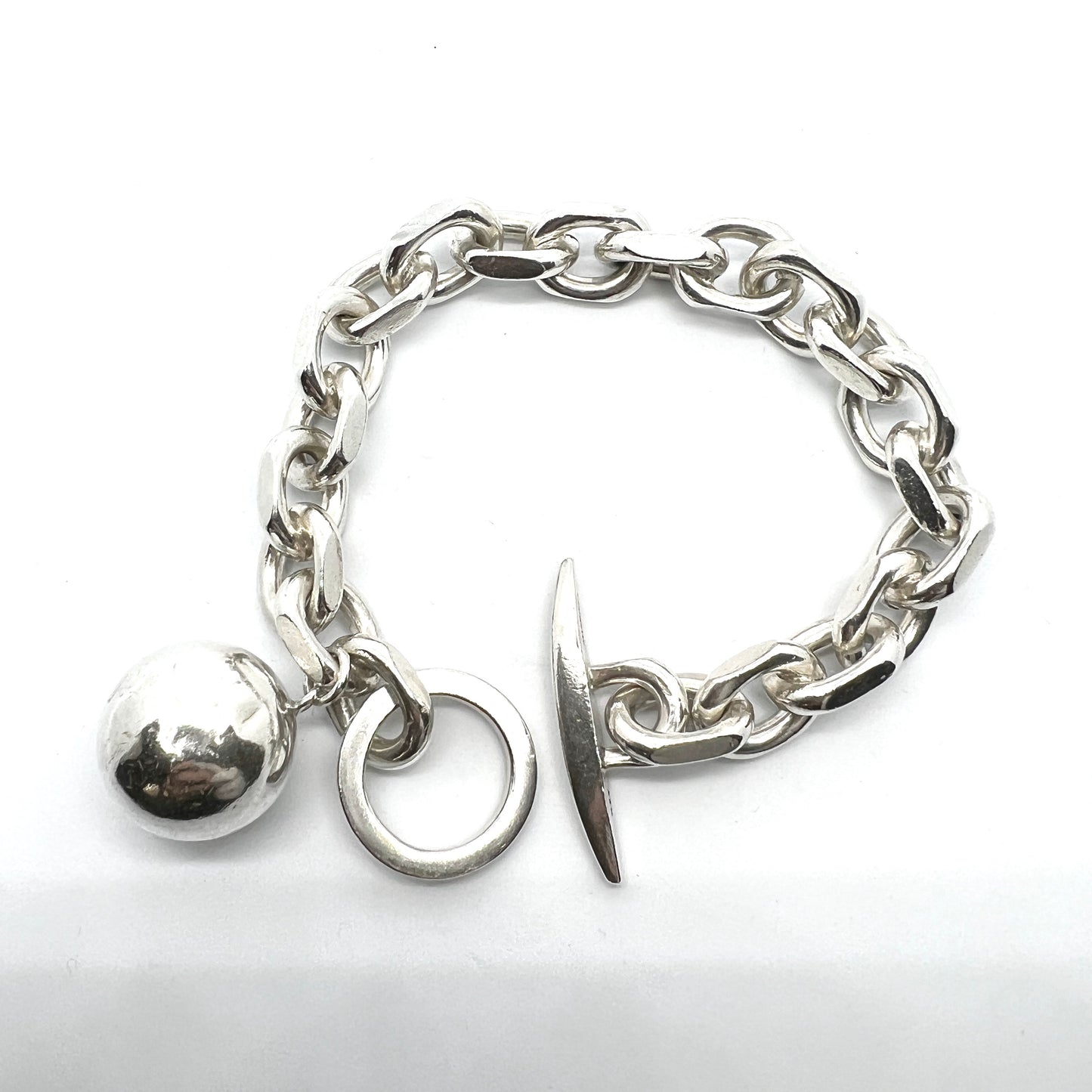 Aarre & Krogh, Denmark c 1960s Massive Sterling Silver Bracelet w Ball Charm.