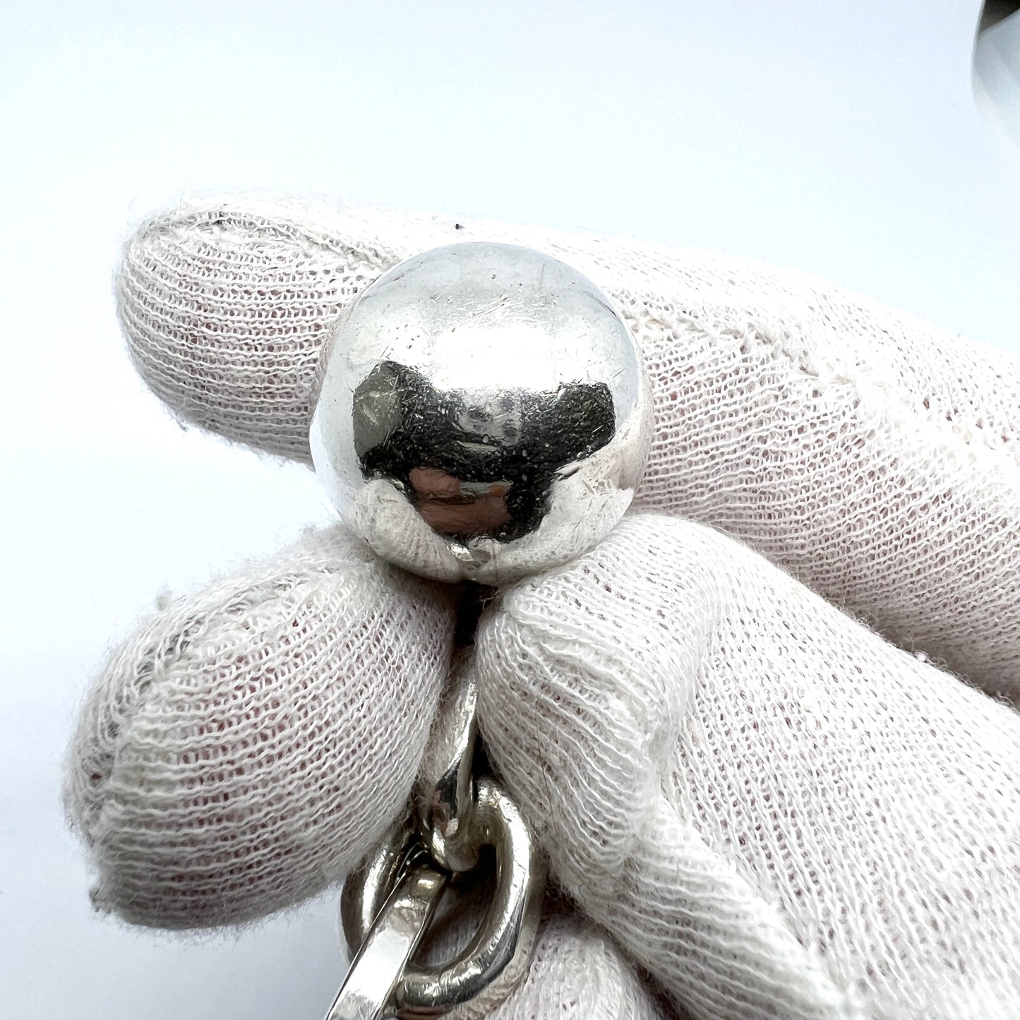 Aarre & Krogh, Denmark c 1960s Massive Sterling Silver Bracelet w Ball Charm.