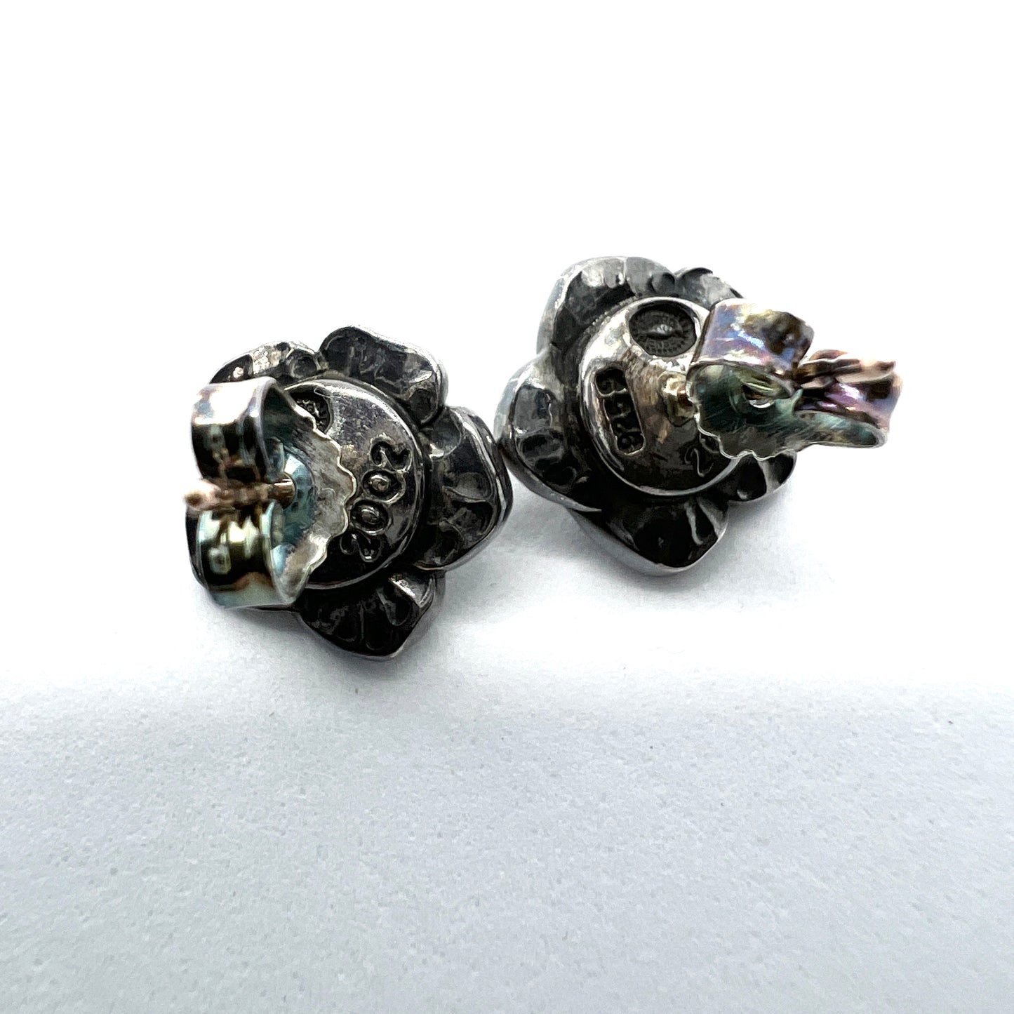 Georg Jensen, Denmark. Vintage Sterling Silver Garnet Earrings. Heritage Collection year 2002.