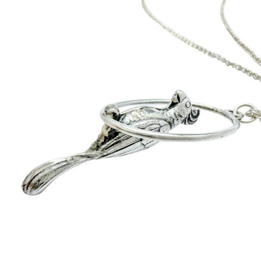 Vintage Solid Silver Parrot Pendant Necklace. Prob. Mexico.