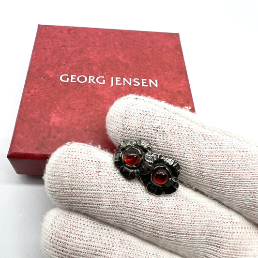 Georg Jensen, Denmark. Vintage Sterling Silver Garnet Earrings. Heritage Collection year 2002.