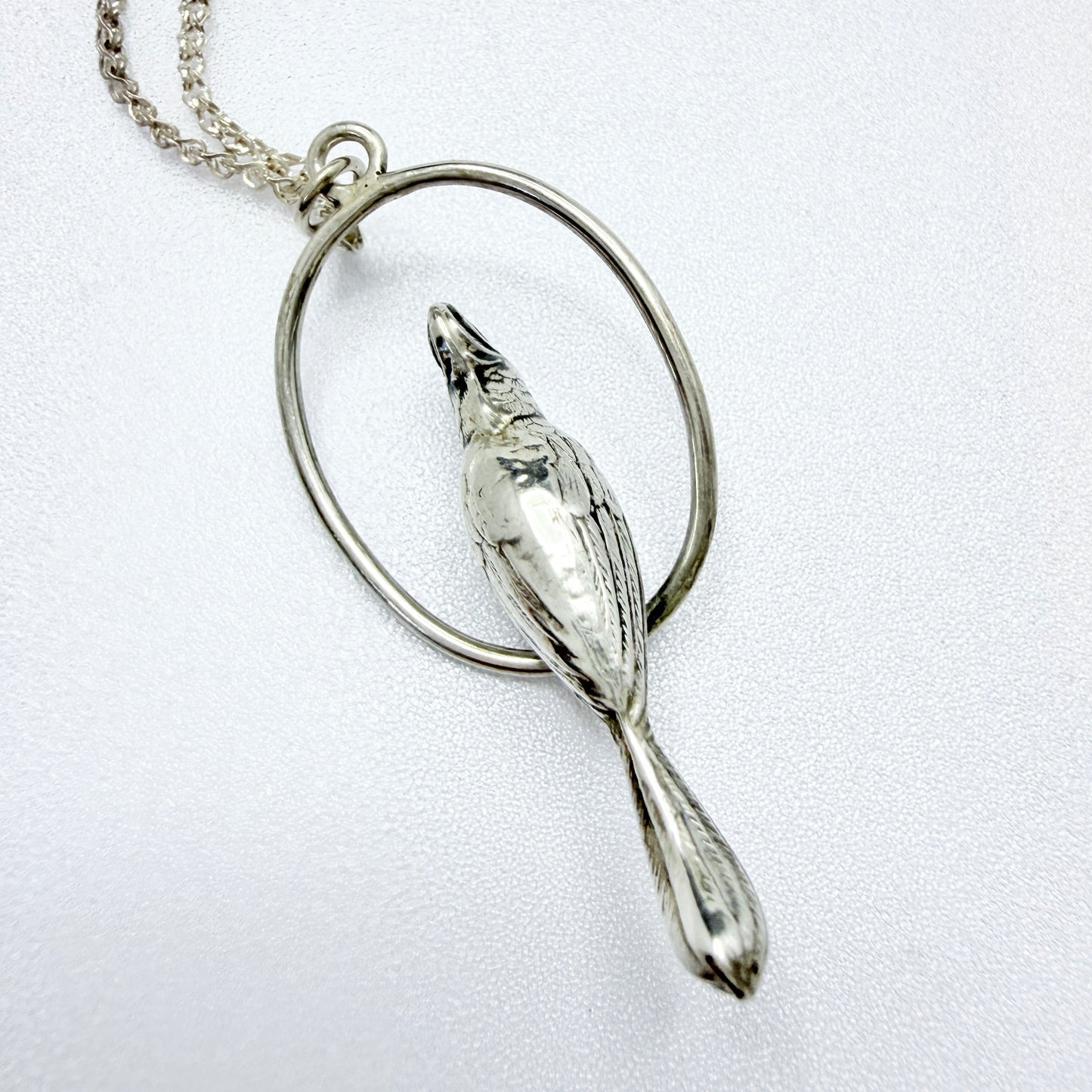 Vintage Solid Silver Parrot Pendant Necklace. Prob. Mexico.